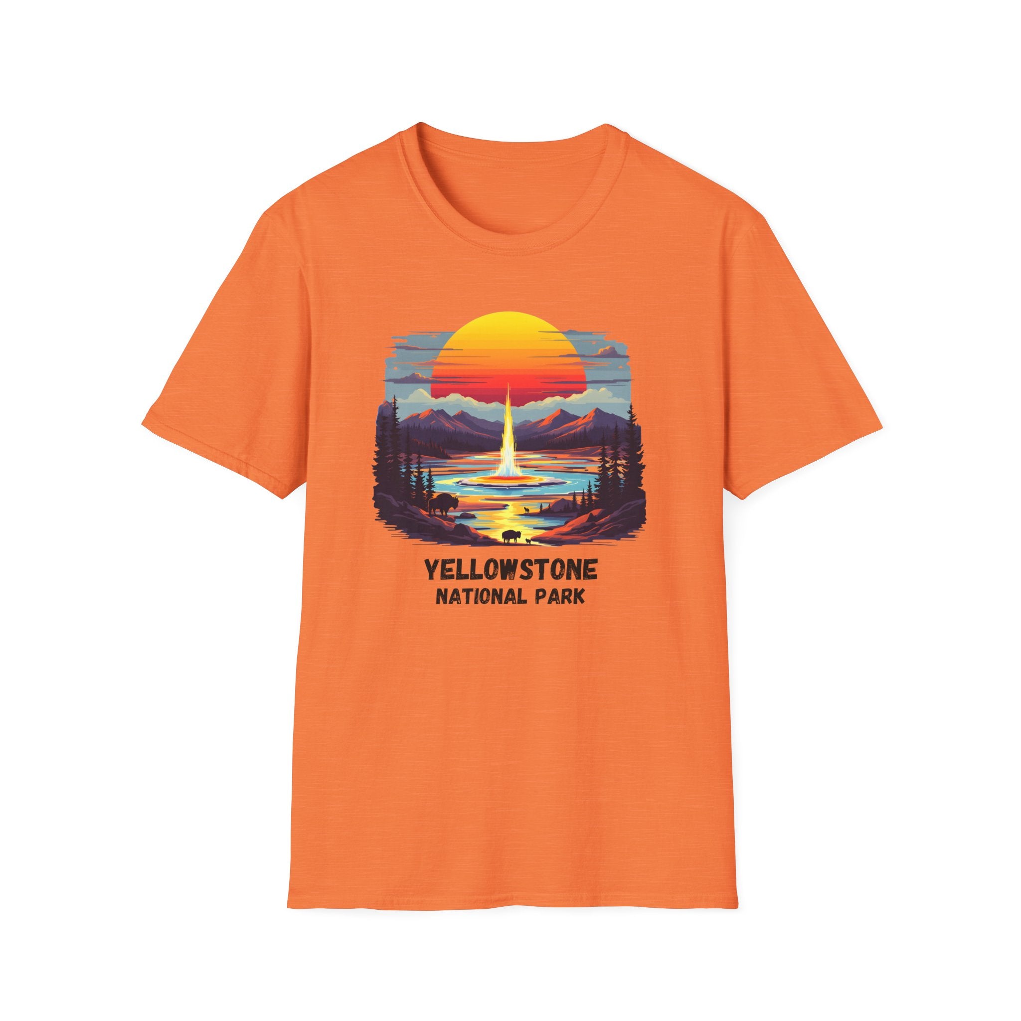 Yellowstone National Park T-Shirt — Retro Geyser Sunset Outdoor Tee