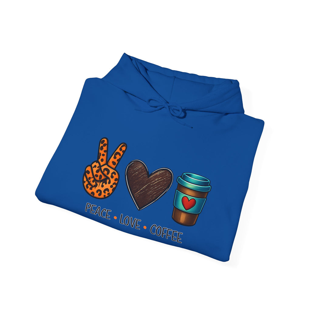 Peace • Love • Coffee Hoodie — Leopard Peace Sign & Coffee Cup Graphic Sweatshirt