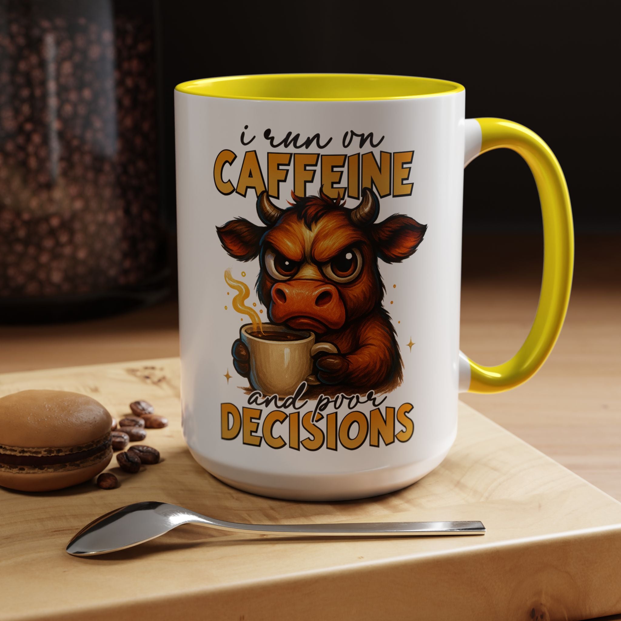 "I Run on Caffeine and Poor Decisions" Funny Cow Gift (11/15 oz) —  Coffee Mug