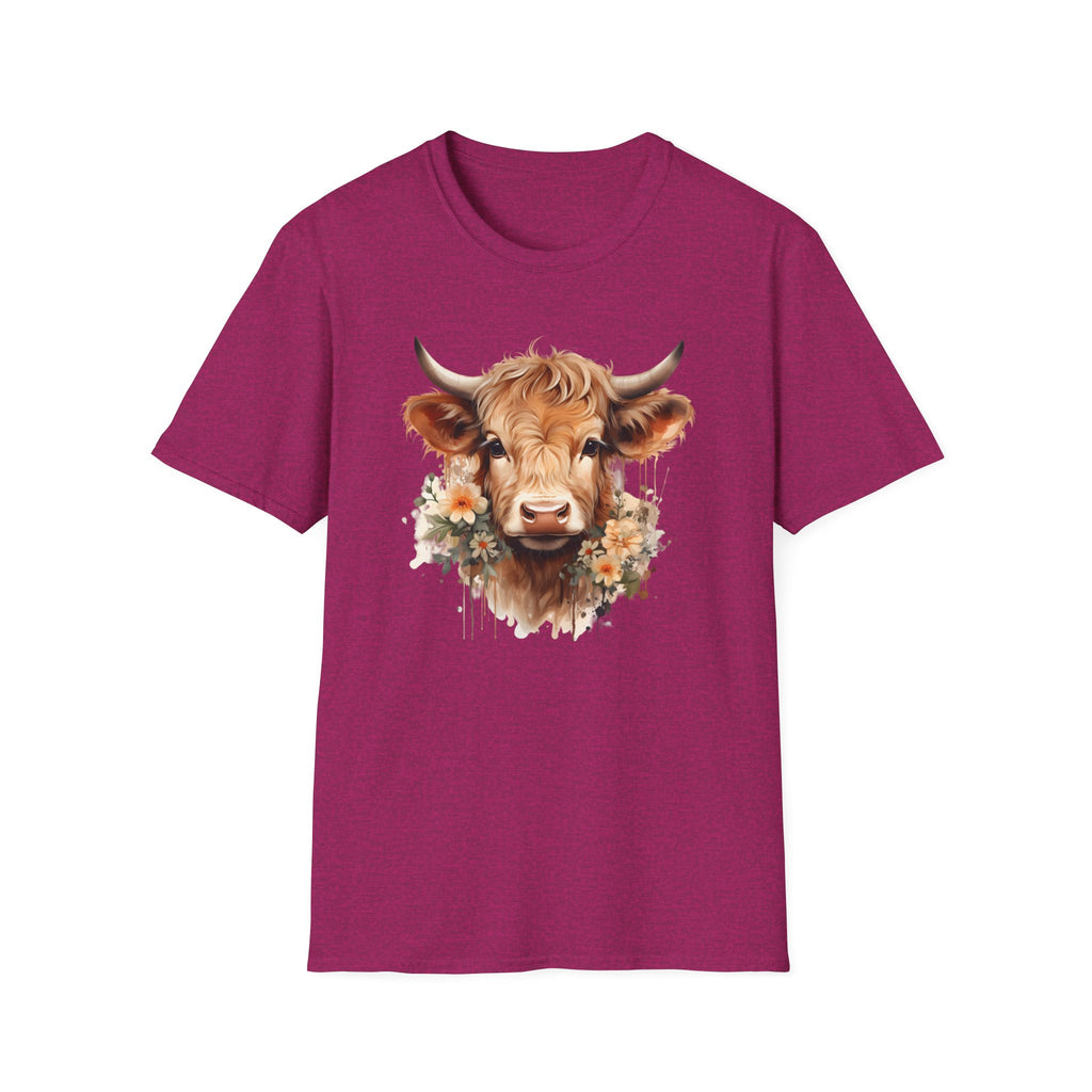 Cow Floral Tee — Cute Highland Cow Graphic T-Shirt