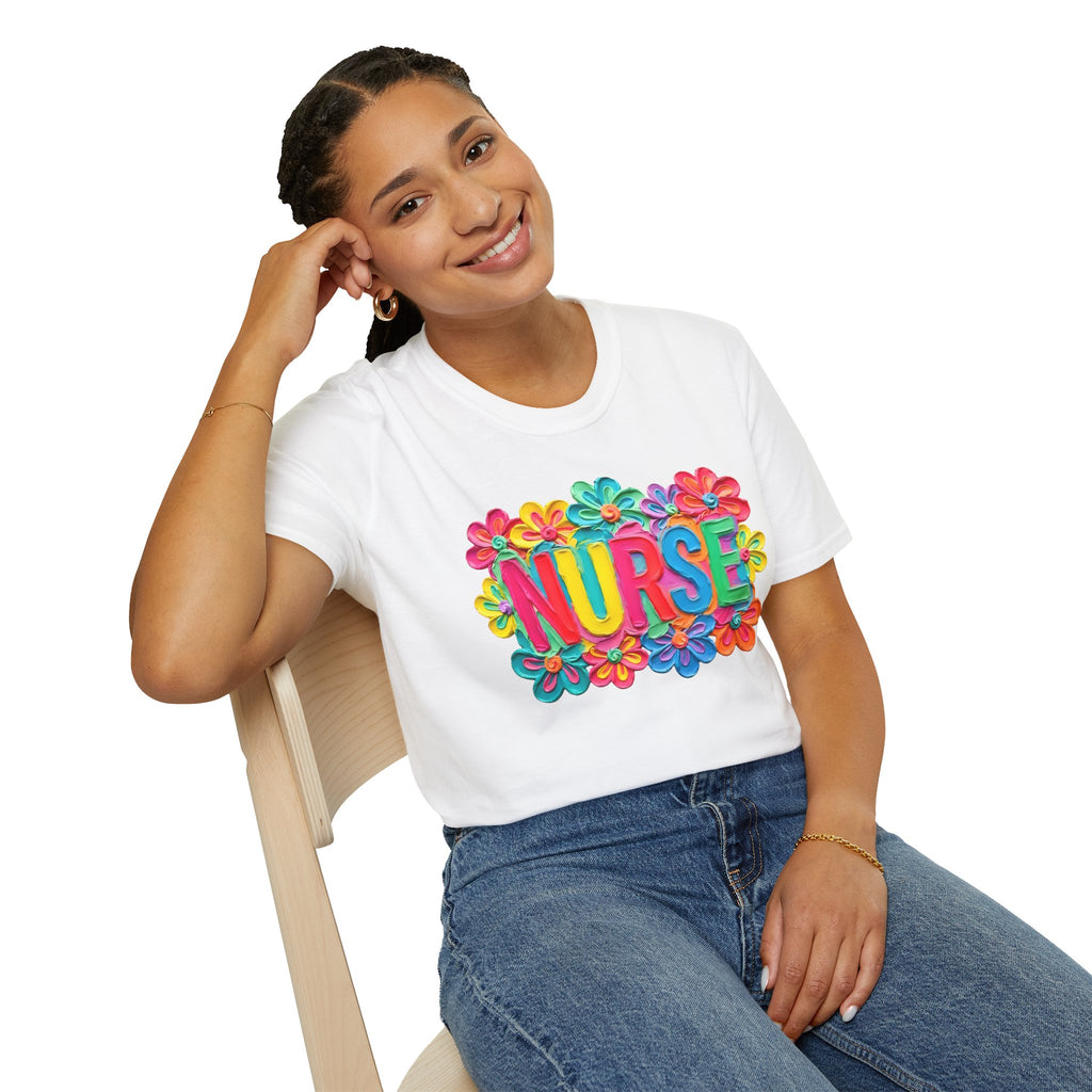 Nurse Floral Rainbow T-Shirt — Colorful Flower Tribute for Nurses