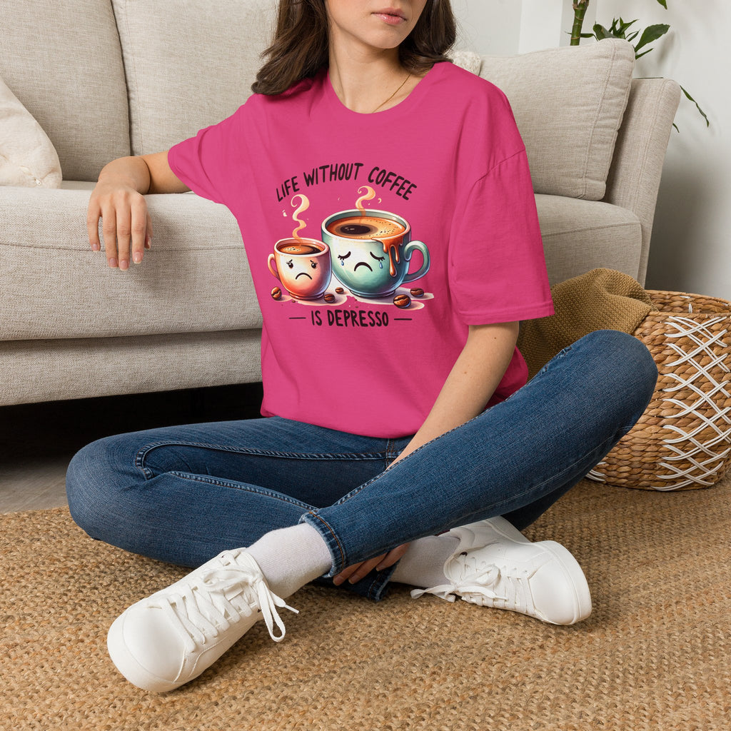 Coffee T-Shirt — "Life Without Coffee is Depresso" Cute Sad Coffee Tee