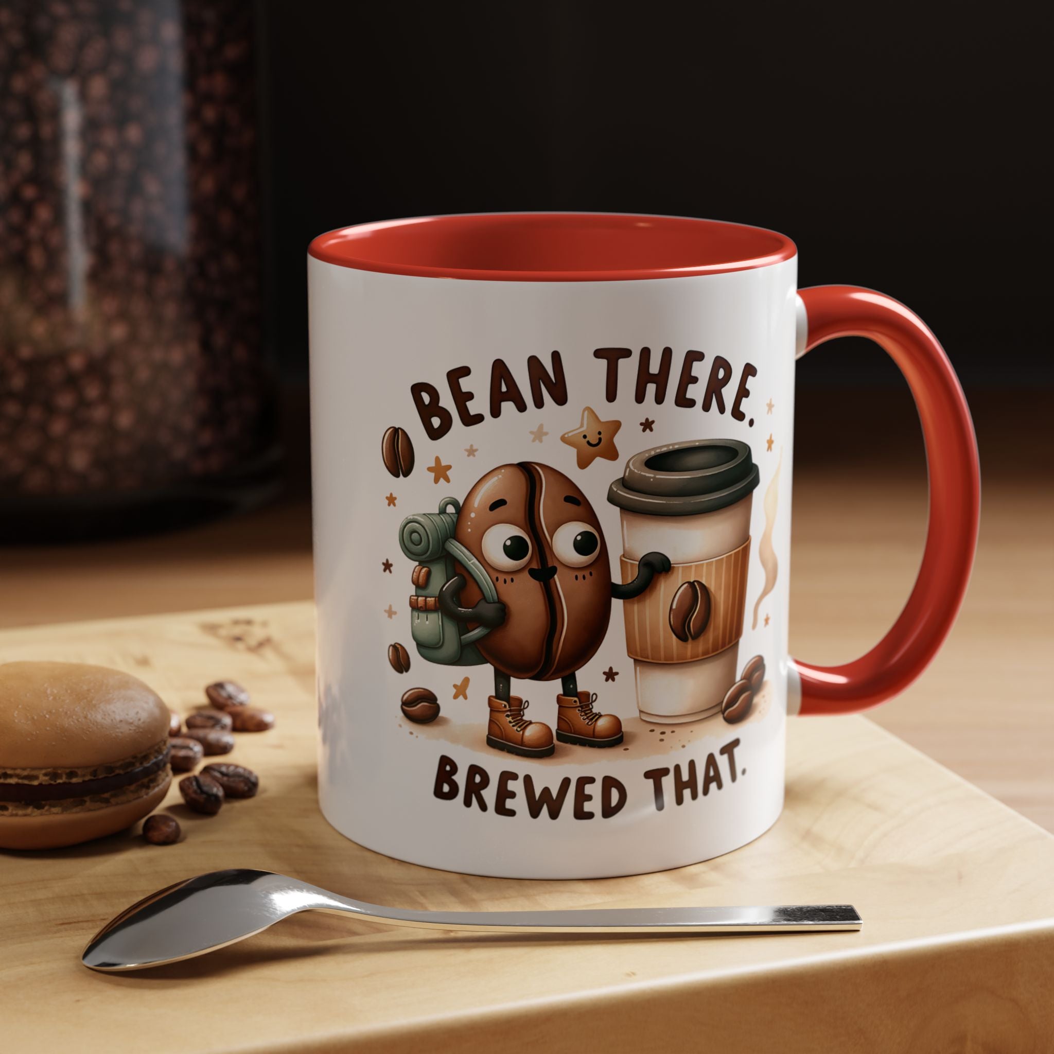 Bean There Brewed That Coffee Mug — Cute Coffee Bean & Cup Accent Mug (11/15oz)