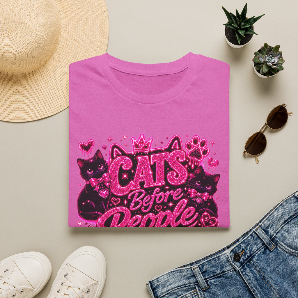 Cats Before People T-Shirt – Cute Pink Cat Graphic Tee