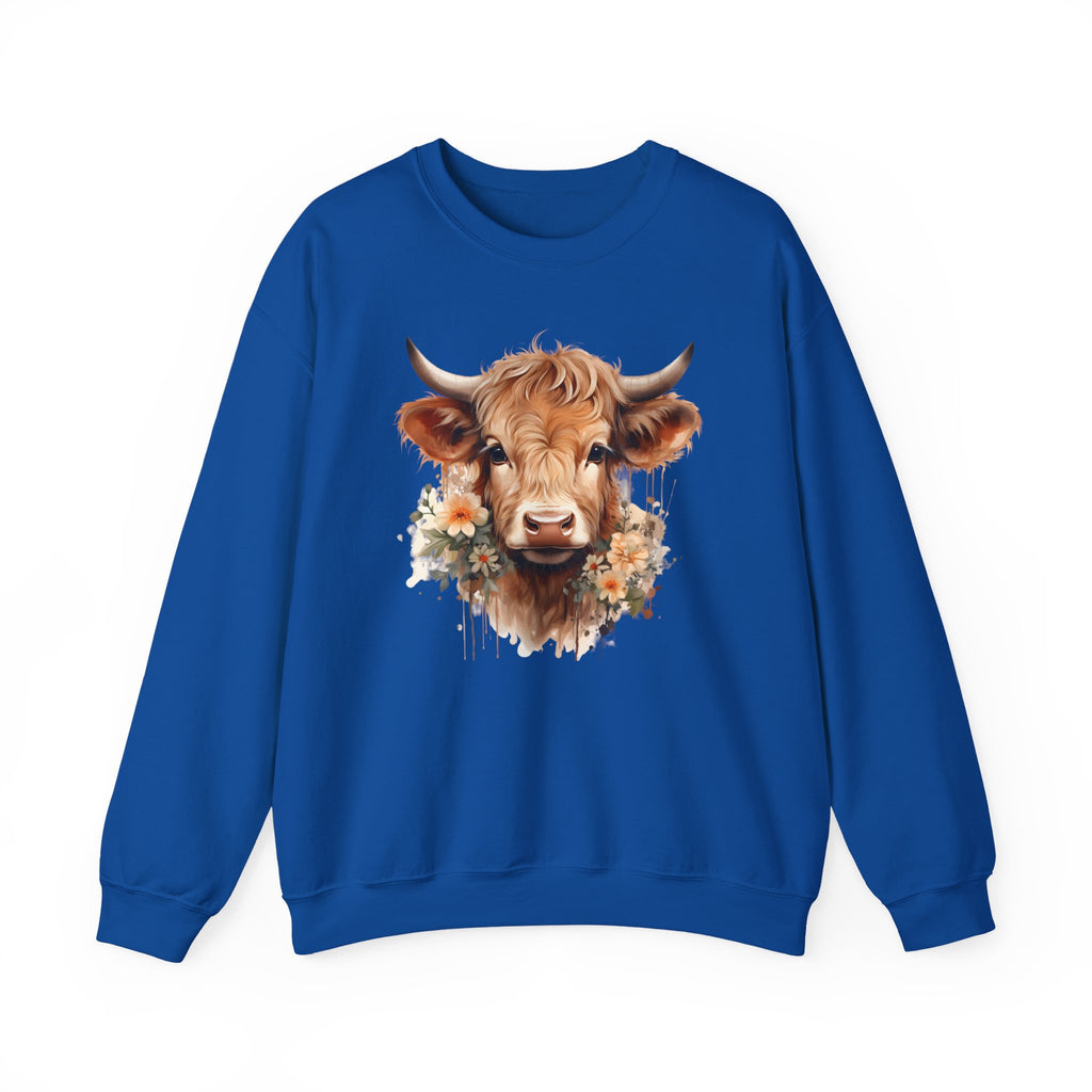 Cow Floral Crewneck Sweatshirt — Cute Cow Face with Daisies