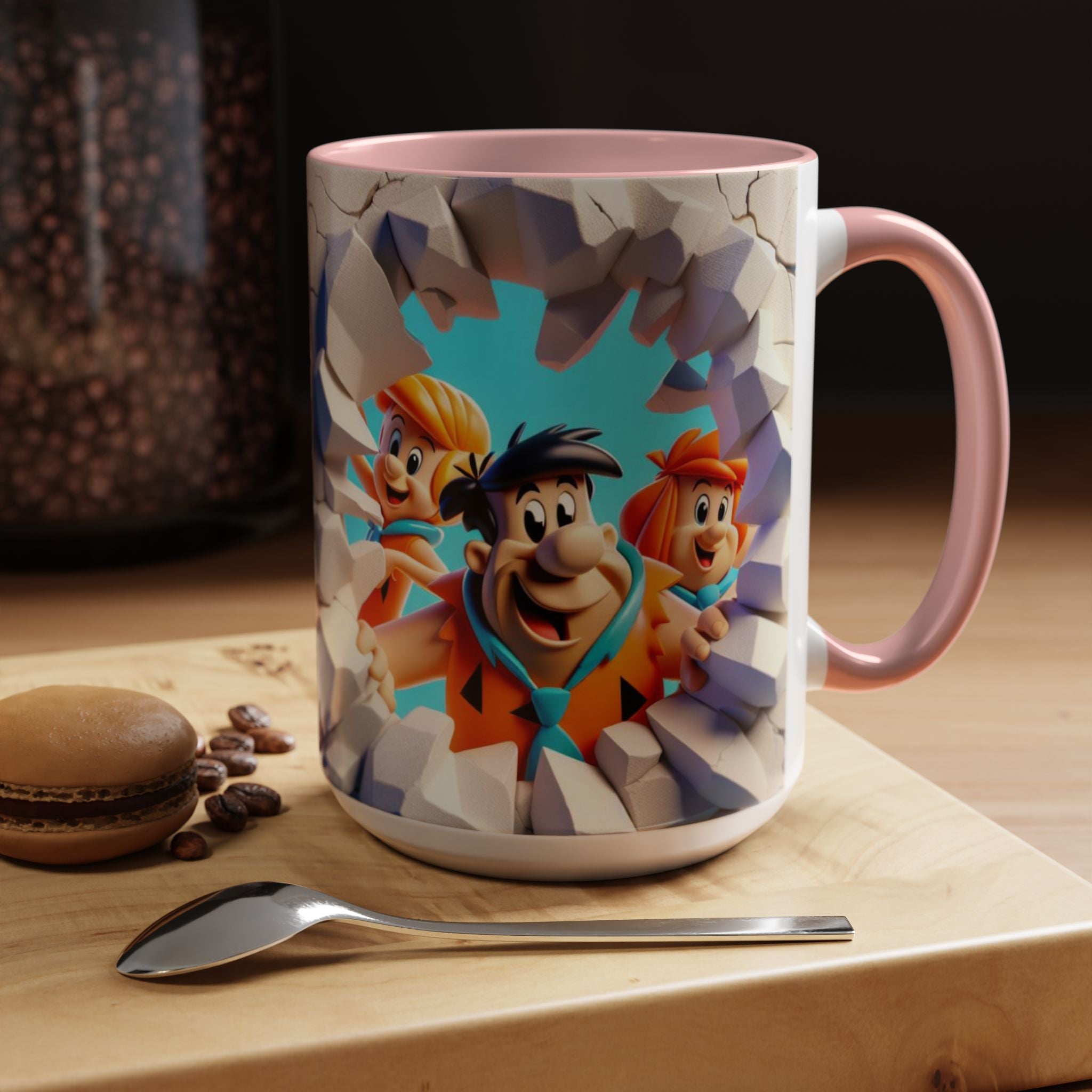 Flintstones "Break Through" Accent Coffee Mug — Retro Cartoon Stone Age Design (11/15 oz)
