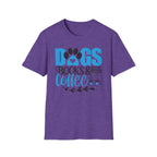 Dogs Books & Coffee T-Shirt (Blue) — Cute Paw, Book & Coffee Graphic Tee for Dog Lovers