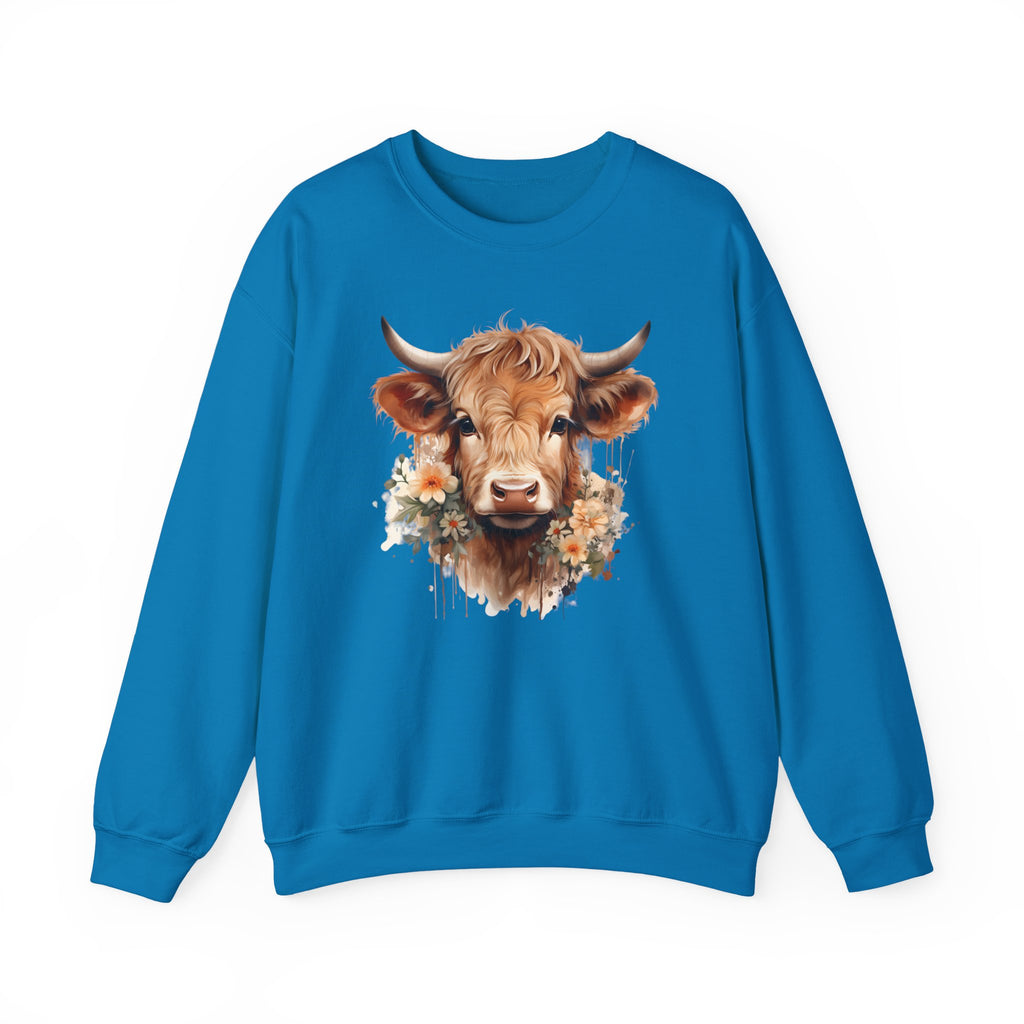 Cow Floral Crewneck Sweatshirt — Cute Cow Face with Daisies