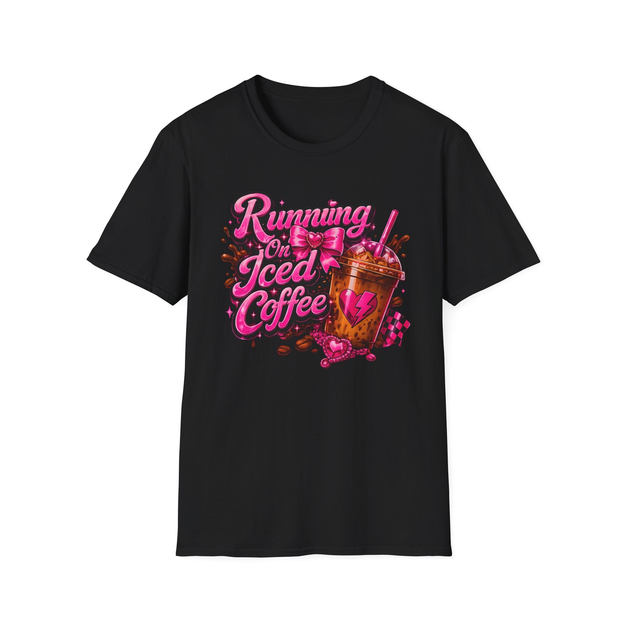Running on Iced Coffee T-Shirt — Cute Pink Coffee Graphic Tee