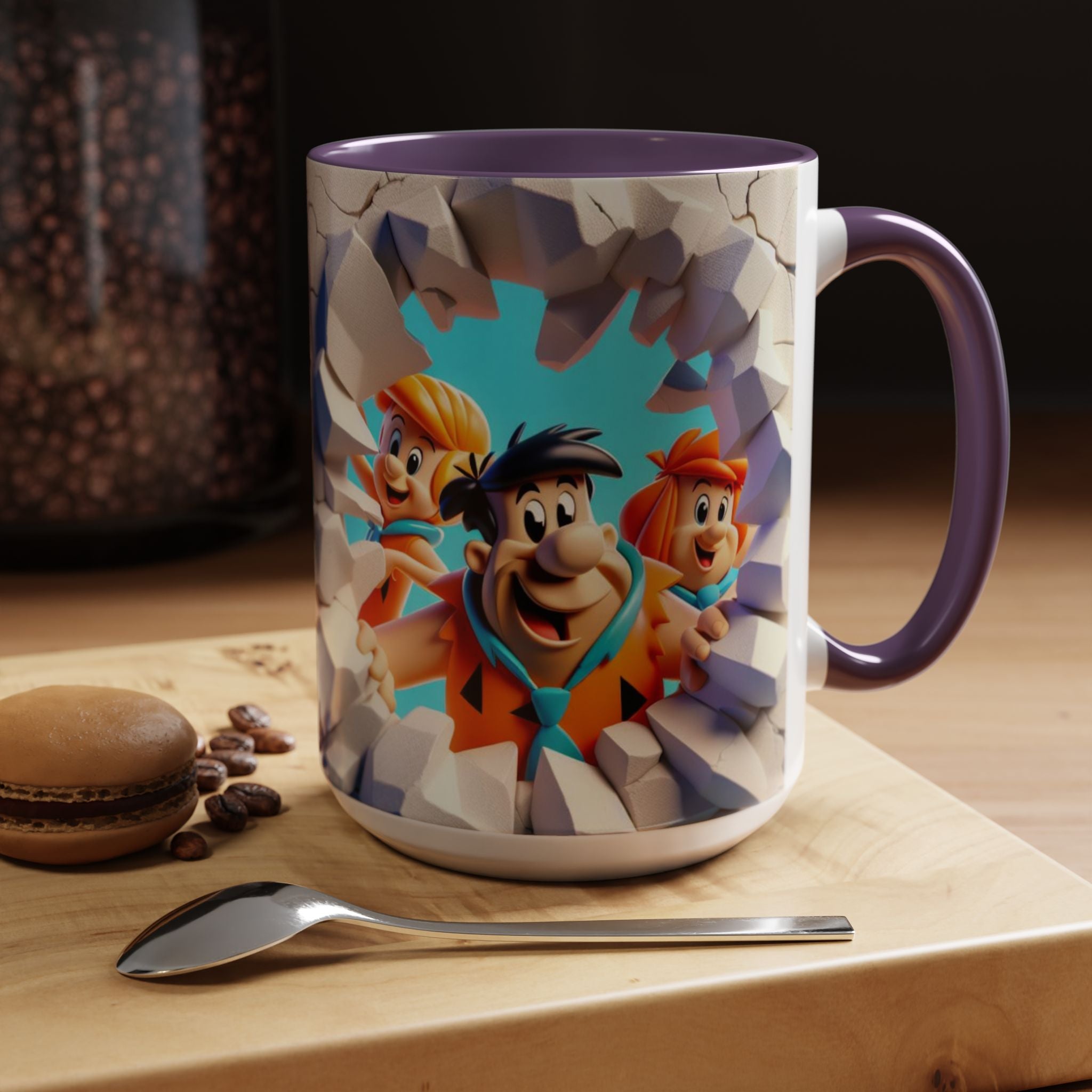 Flintstones "Break Through" Accent Coffee Mug — Retro Cartoon Stone Age Design (11/15 oz)