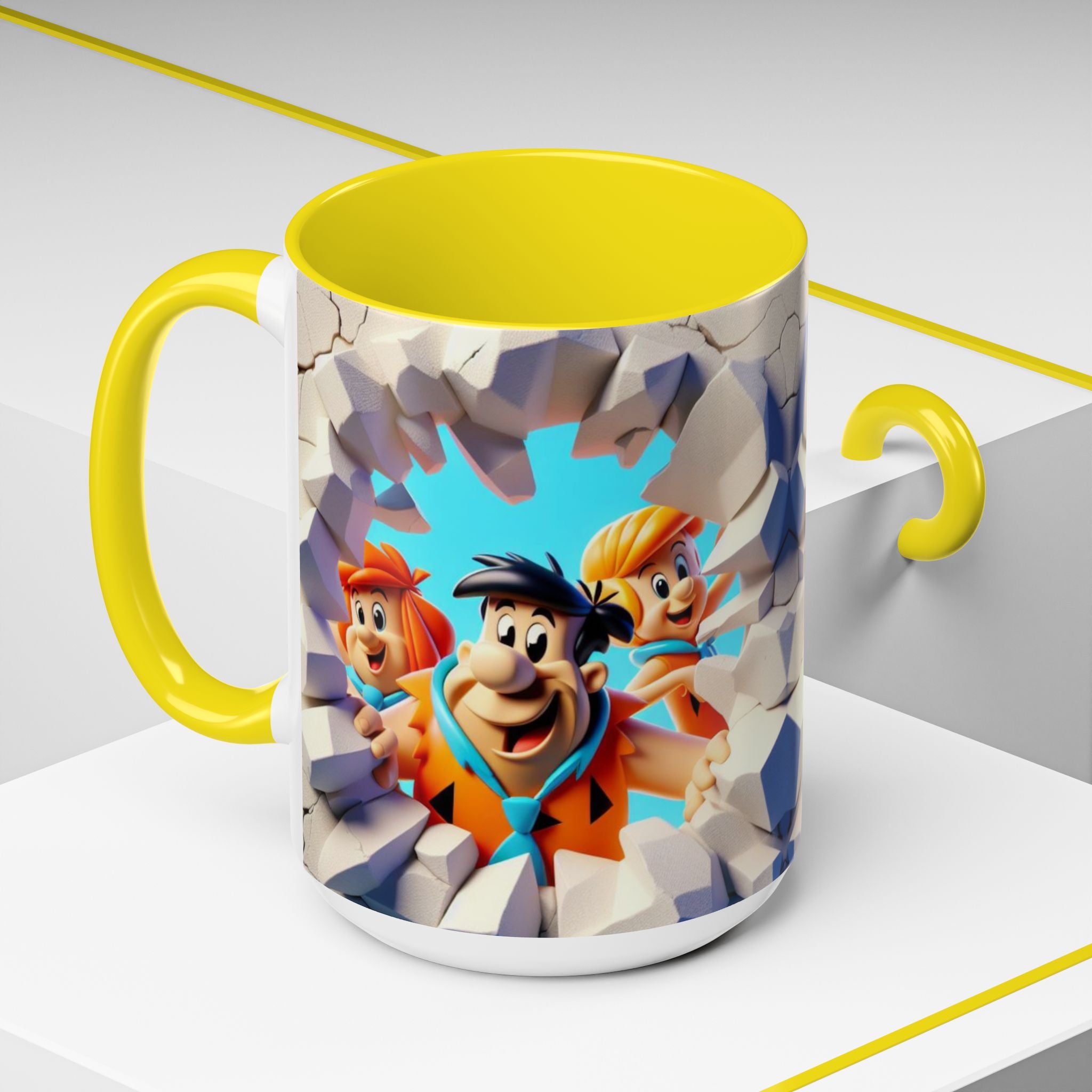 Flintstones "Break Through" Accent Coffee Mug — Retro Cartoon Stone Age Design (11/15 oz)