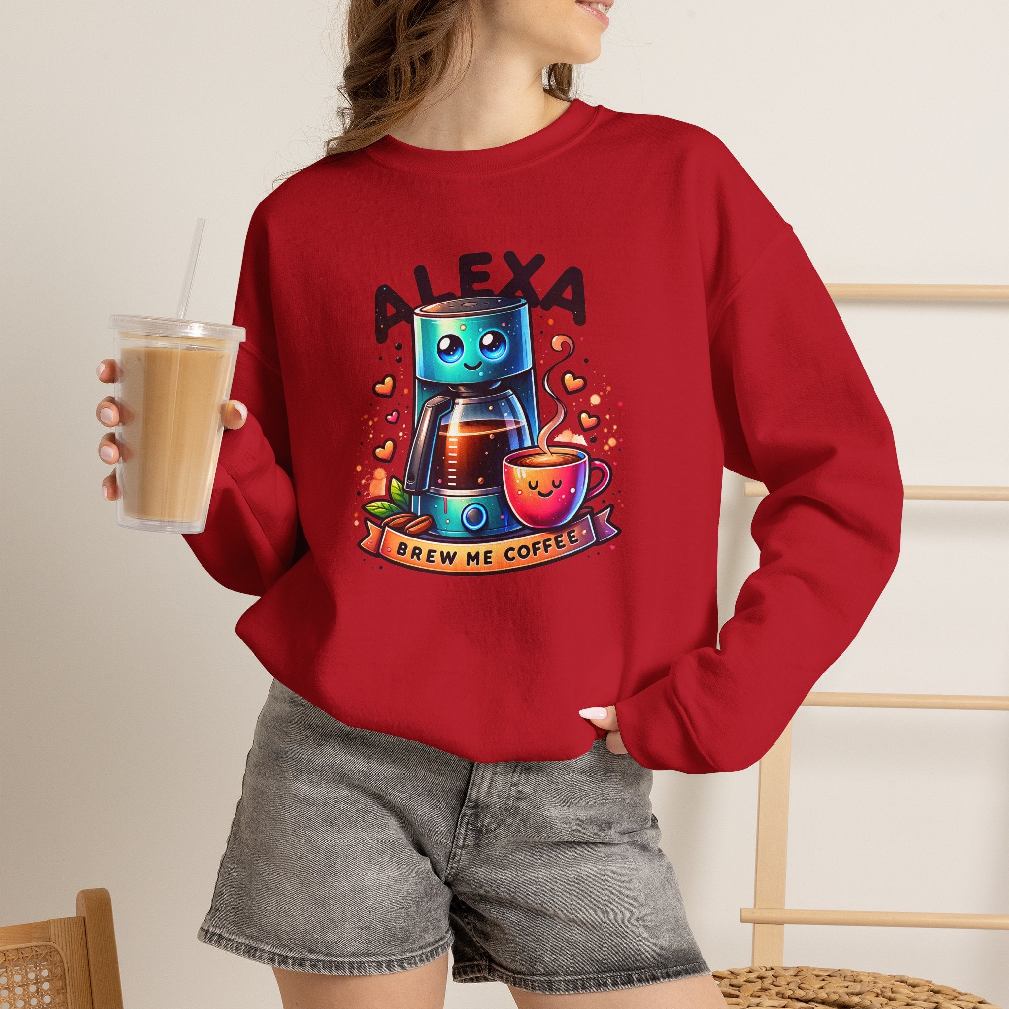 Alexa Coffee Robot Sweatshirt — 'Alexa Brew Me Coffee' Cozy Crewneck