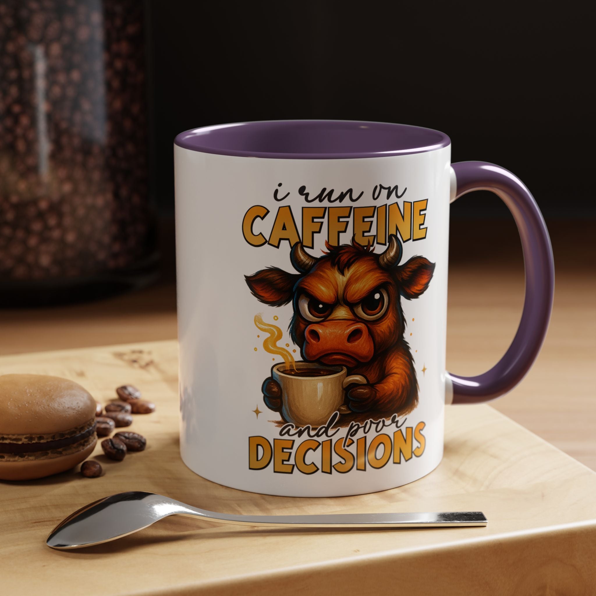 "I Run on Caffeine and Poor Decisions" Funny Cow Gift (11/15 oz) —  Coffee Mug