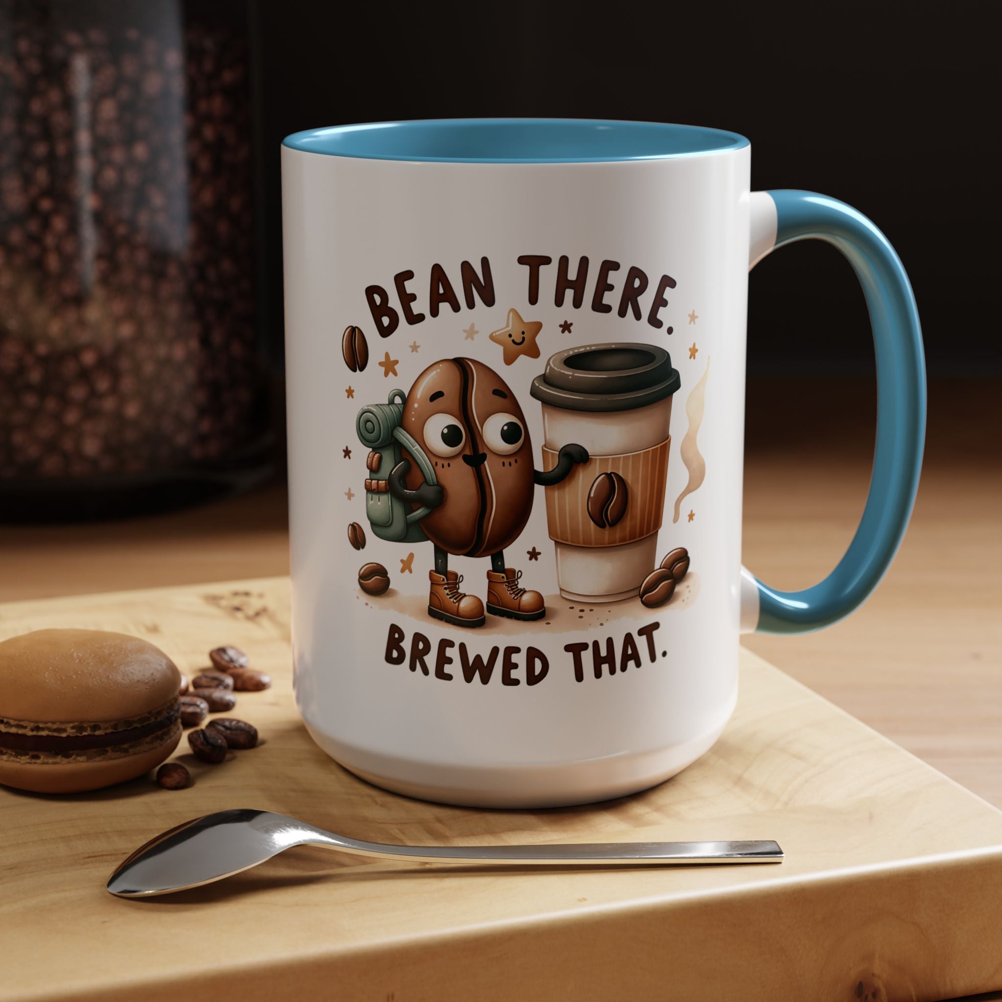 Bean There Brewed That Coffee Mug — Cute Coffee Bean & Cup Accent Mug (11/15oz)