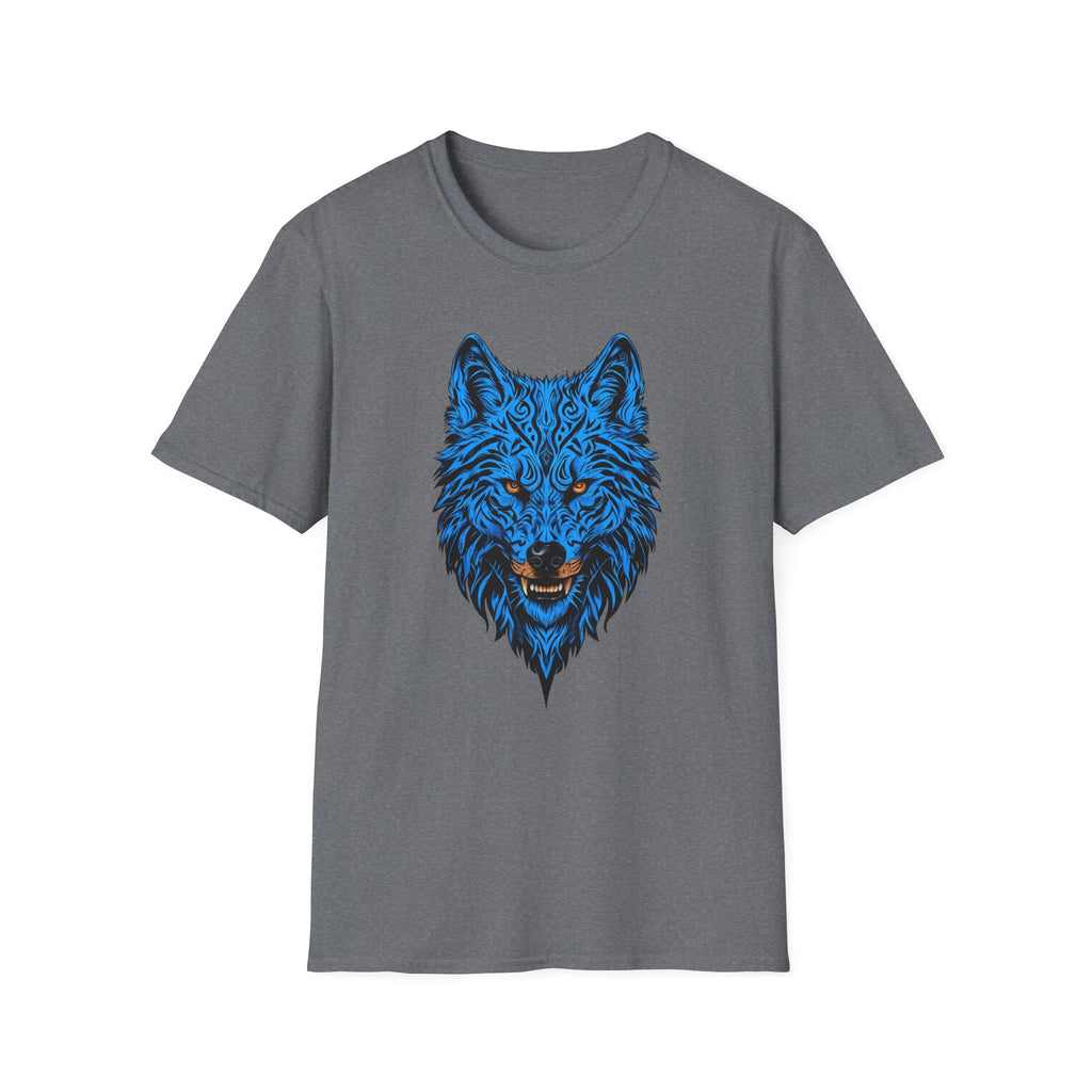 Blue Wolf Head T-Shirt – Stylized Tribal Wolf Graphic Tee