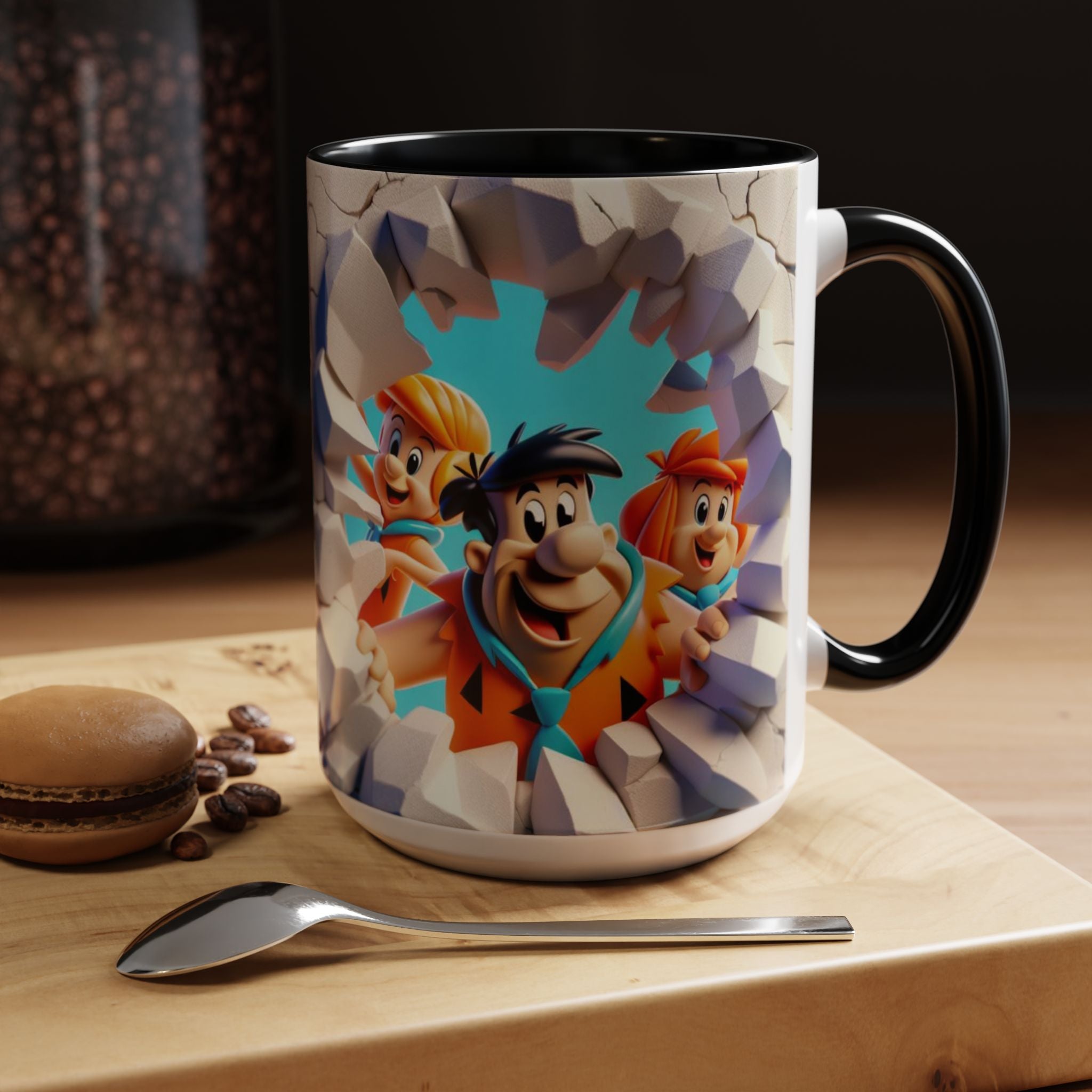 Flintstones "Break Through" Accent Coffee Mug — Retro Cartoon Stone Age Design (11/15 oz)