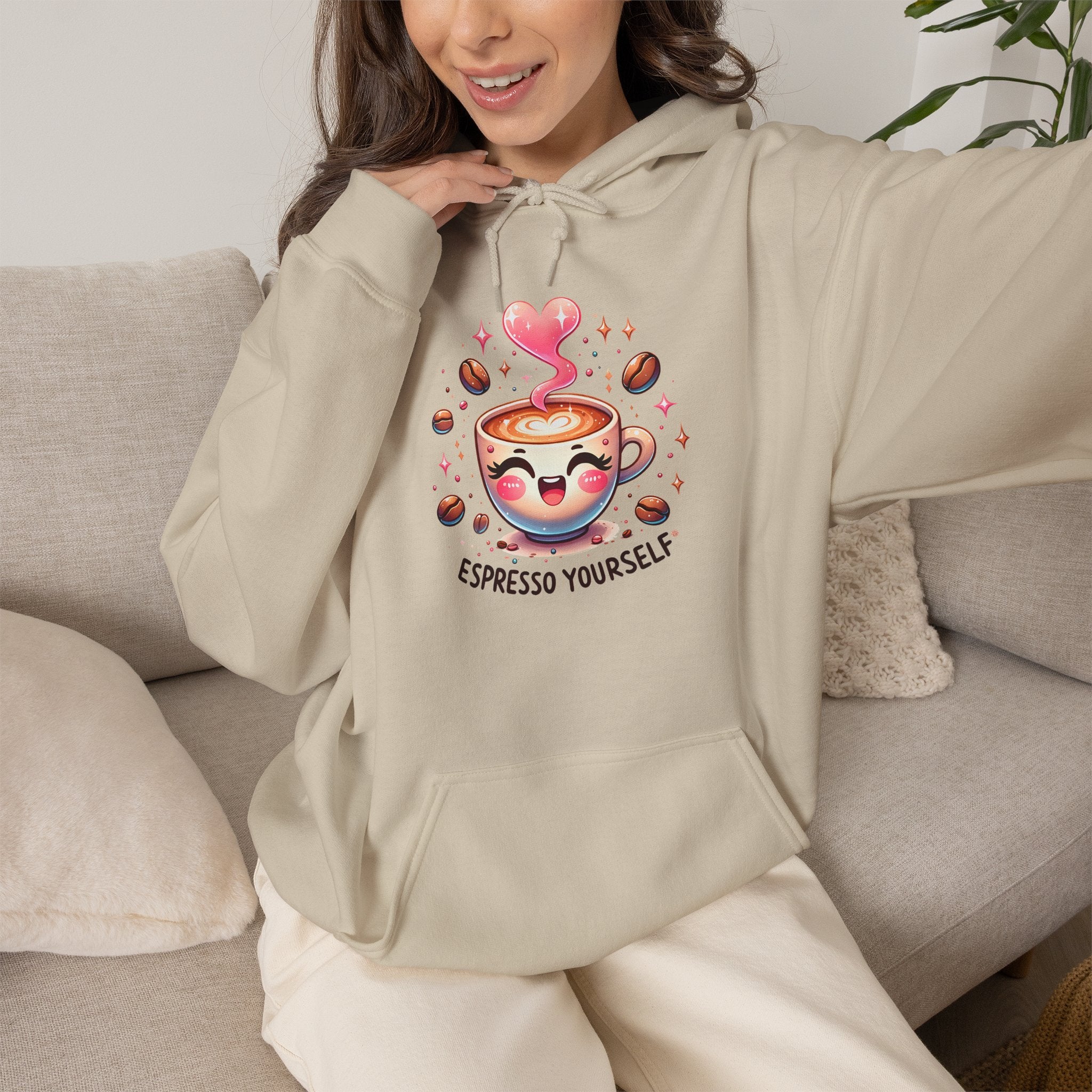 Espresso Yourself Hoodie - Cute Coffee Cup Graphic Hoodie for Coffee Lovers
