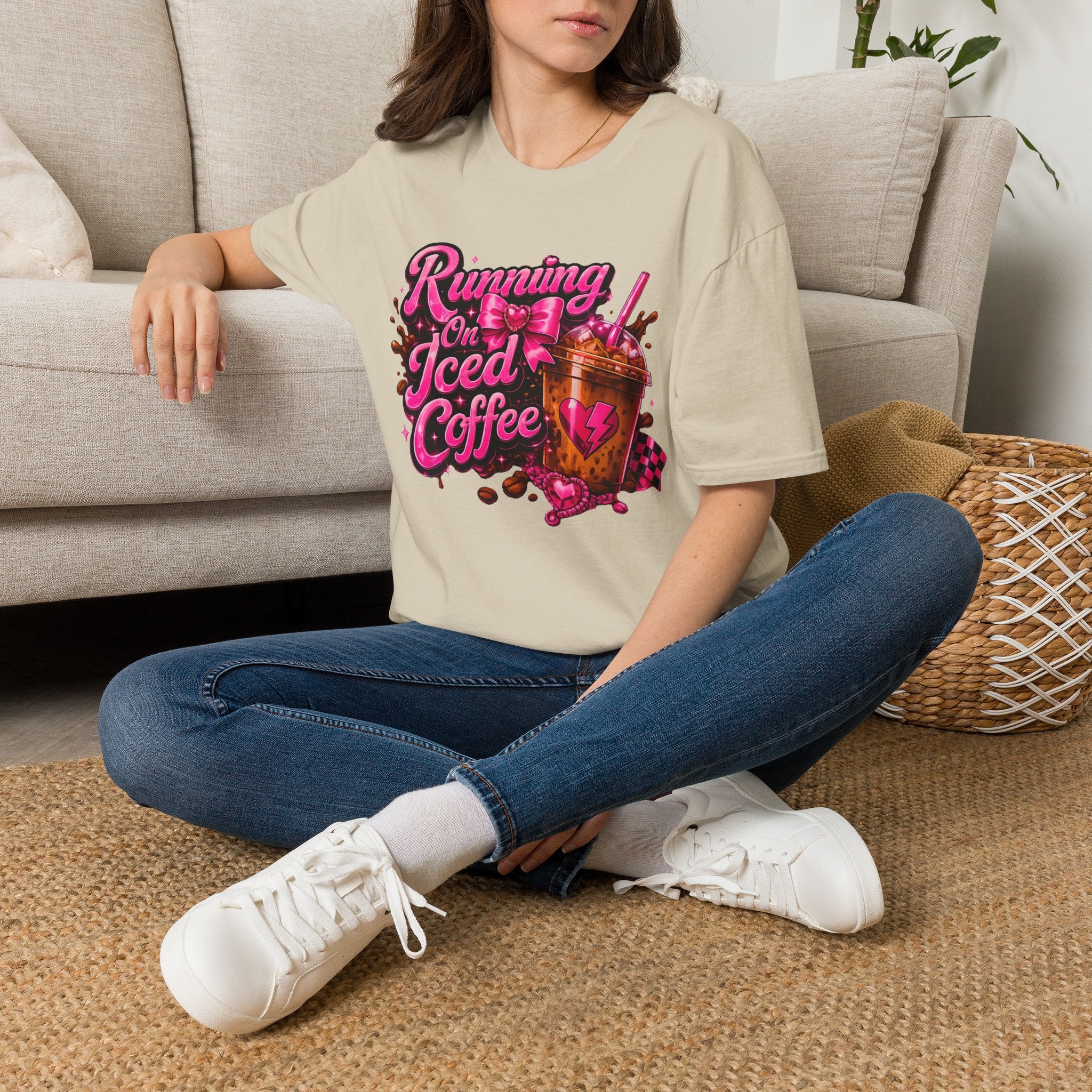 Running on Iced Coffee T-Shirt — Cute Pink Coffee Graphic Tee