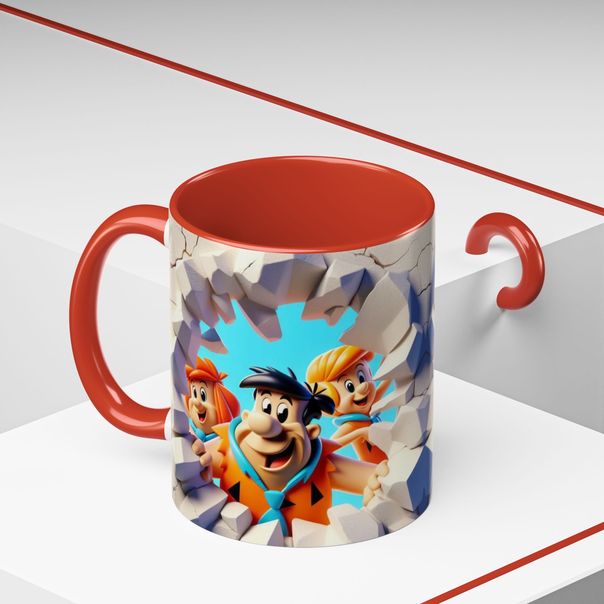 Flintstones "Break Through" Accent Coffee Mug — Retro Cartoon Stone Age Design (11/15 oz)