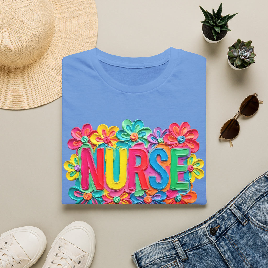 Nurse Floral Rainbow T-Shirt — Colorful Flower Tribute for Nurses