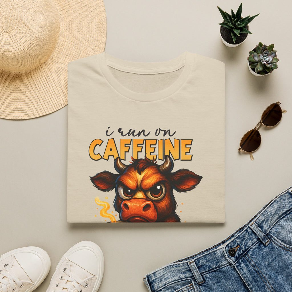 "I Run on Caffeine & Bad Decisions" Coffee Lover Tee — Caffeine Cow T-Shirt