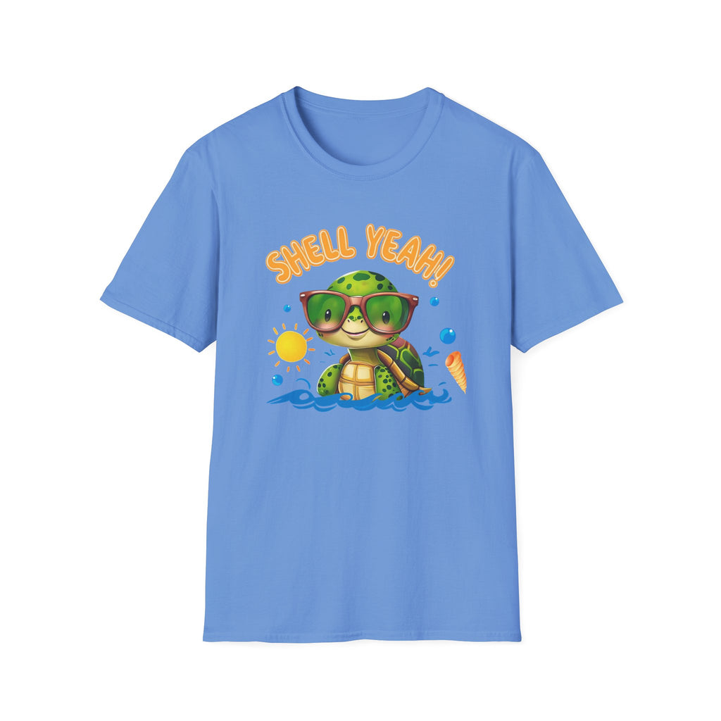 Shell Yeah Turtle T-Shirt — Cute Summer Beach Tee with Sunglasses & Surfboard