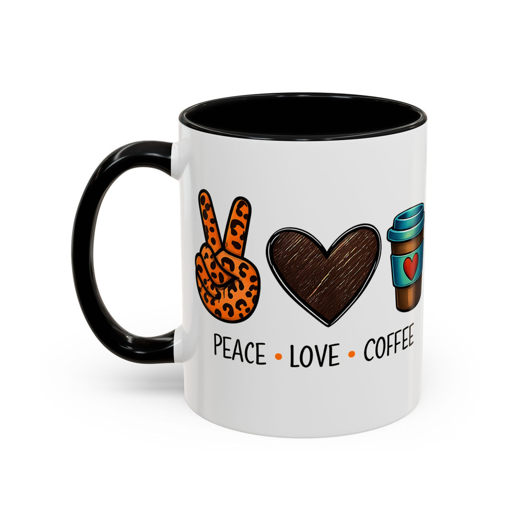 Peace • Love • Coffee Accent Mug — Leopard Peace Sign Coffee Lover Gift