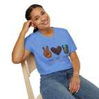 Peace Love Coffee T-Shirt — Retro Leopard Peace Sign & Heart Coffee Cup Tee