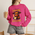 Caffeine-Fueled Cow Sweatshirt — "I Run on Caffeine and Questionable Decisions" Cozy Crewneck