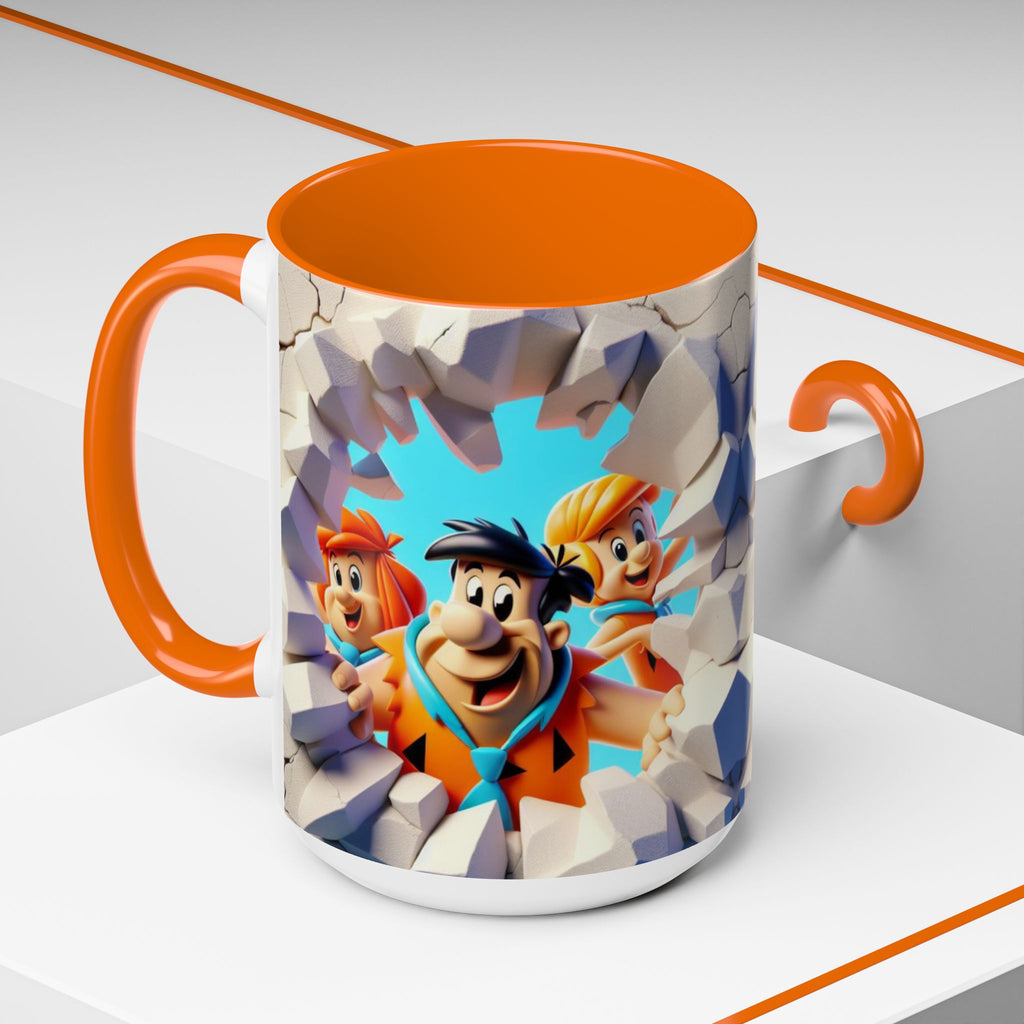 Flintstones "Break Through" Accent Coffee Mug — Retro Cartoon Stone Age Design (11/15 oz)