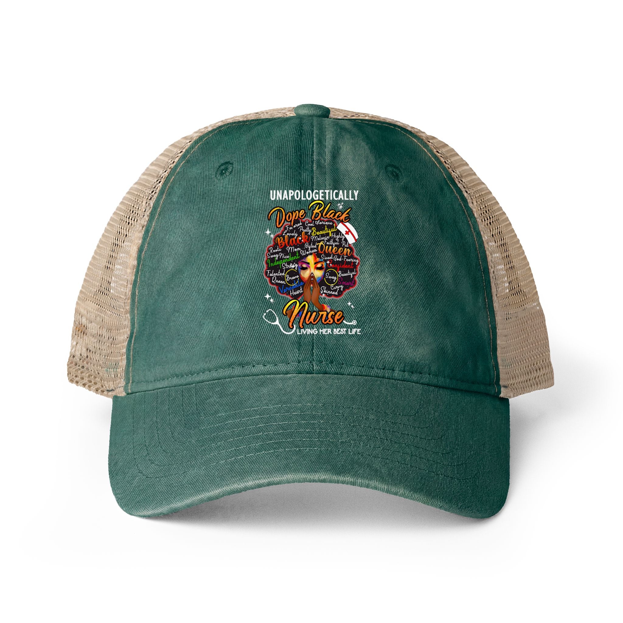 Unapologetically Dope Black Nurse - Washed Mesh-Ponytail Back Cap