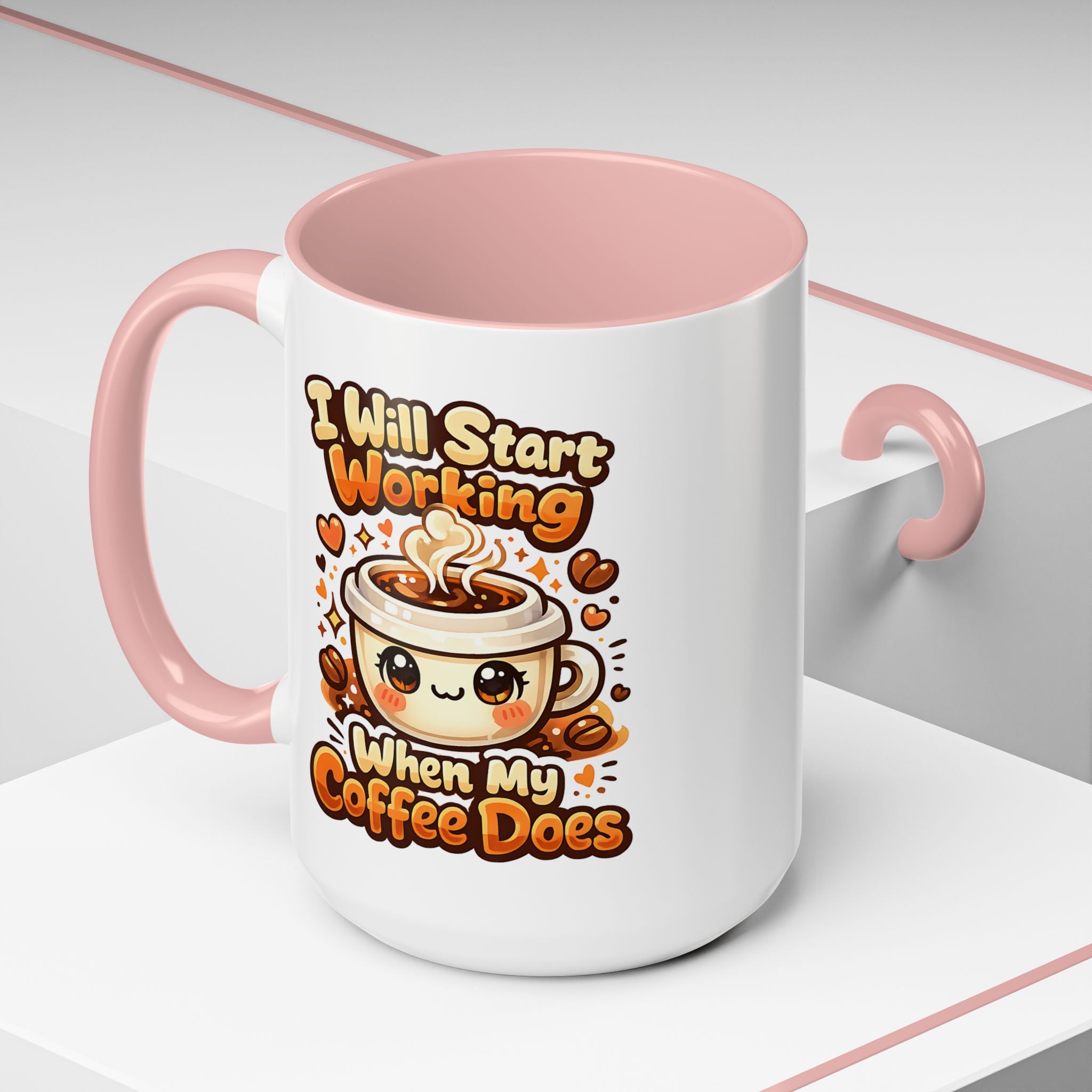 “I Will Start Working When My Coffee Does” Cute Kawaii Coffee Lover Gift — Coffee Mug