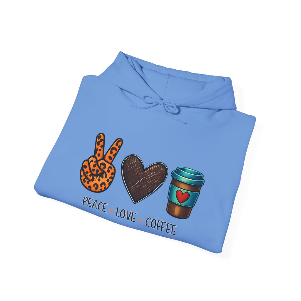 Peace • Love • Coffee Hoodie — Leopard Peace Sign & Coffee Cup Graphic Sweatshirt