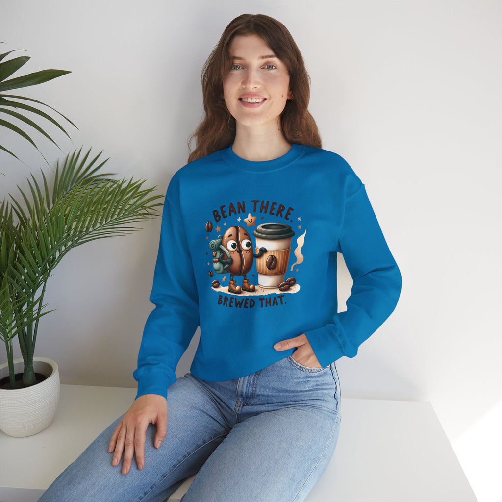Coffee Crewneck Sweatshirt — “Bean There, Brewed That” Cute Coffee Bean Design