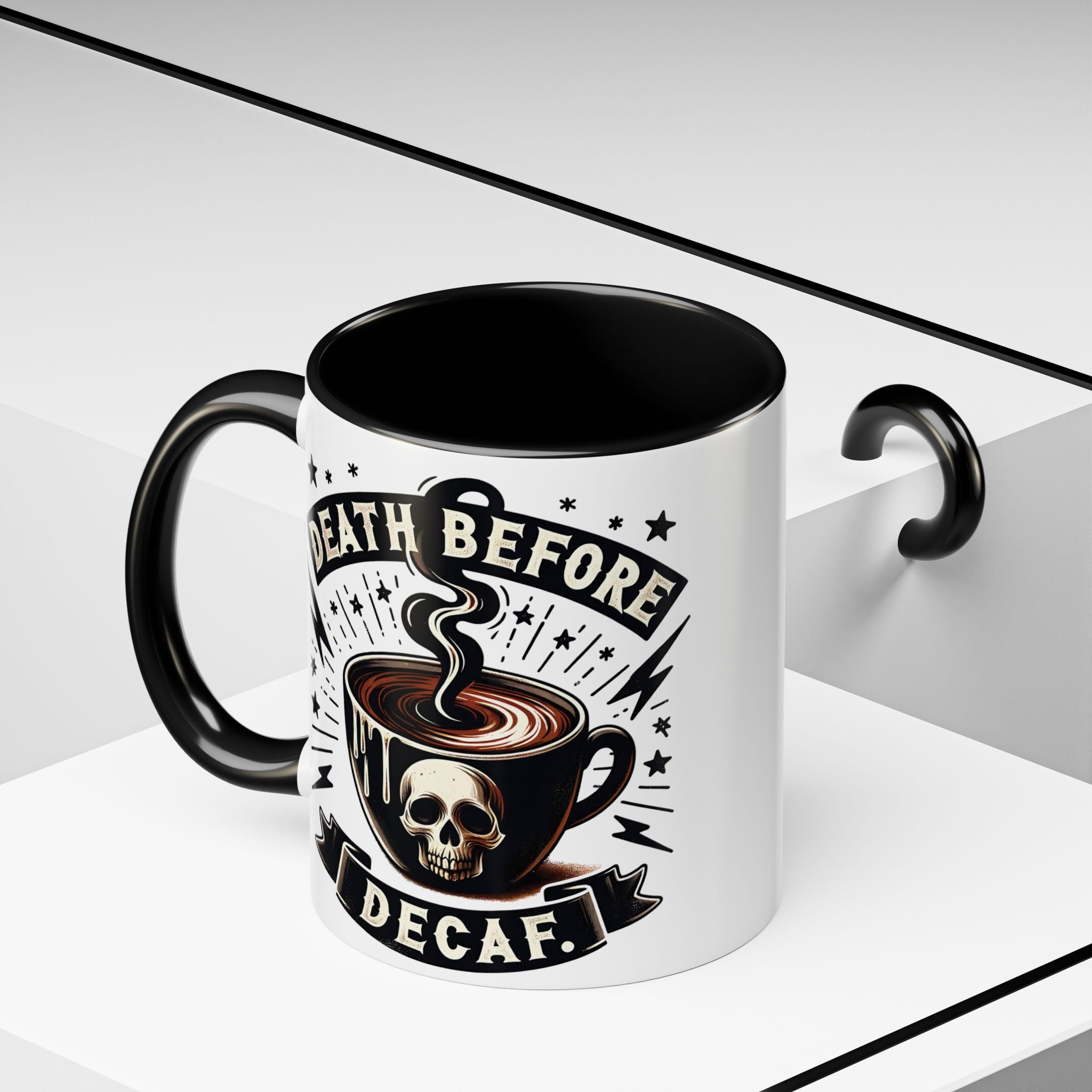 Death Before Decaf Coffee Mug — Skull Coffee Lover Gift (11/15oz)