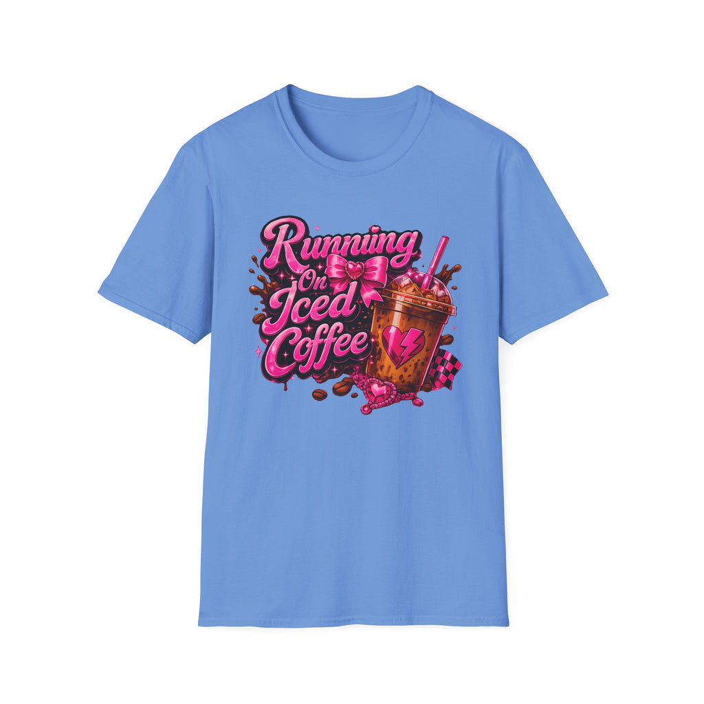 Running on Iced Coffee T-Shirt — Cute Pink Coffee Graphic Tee