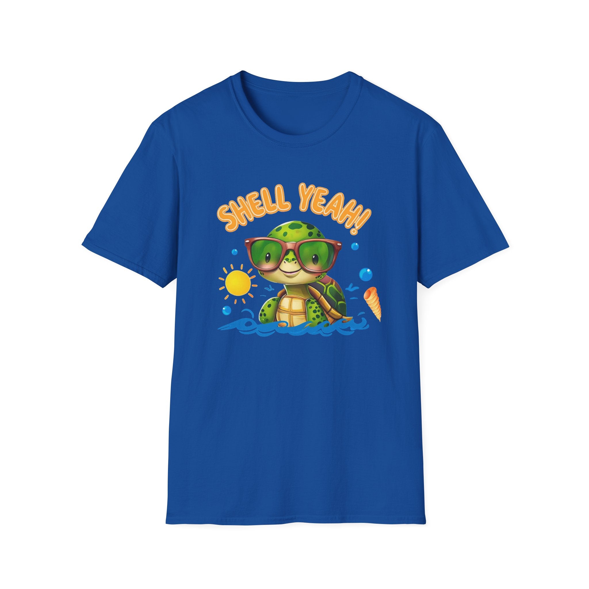Shell Yeah Turtle T-Shirt — Cute Summer Beach Tee with Sunglasses & Surfboard