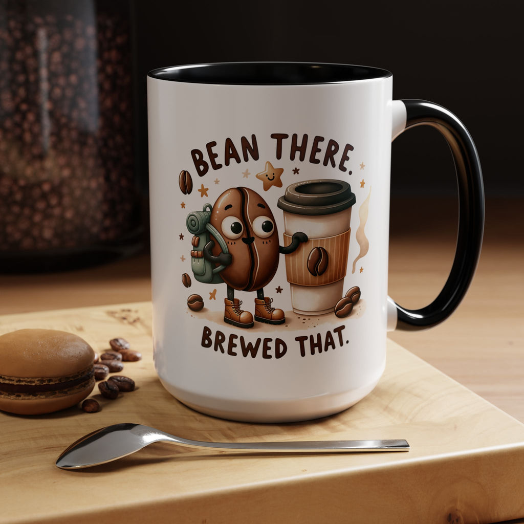 Bean There Brewed That Coffee Mug — Cute Coffee Bean & Cup Accent Mug (11/15oz)