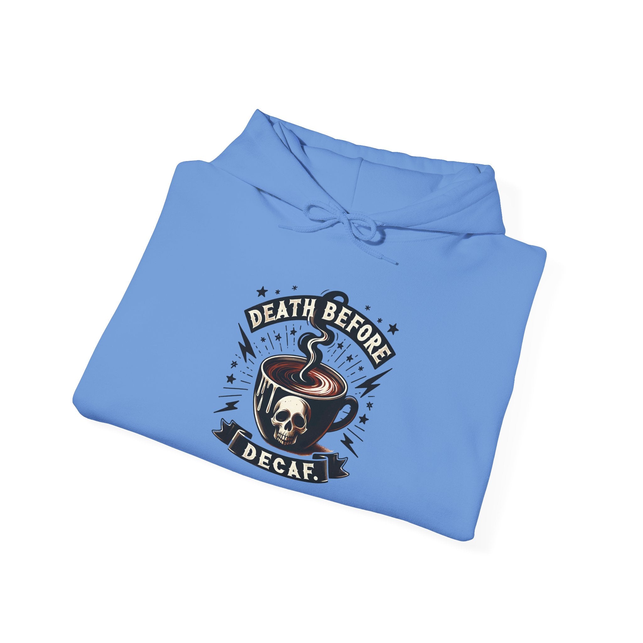 "Death Before Decaf" Coffee Skull Graphic Hoodie