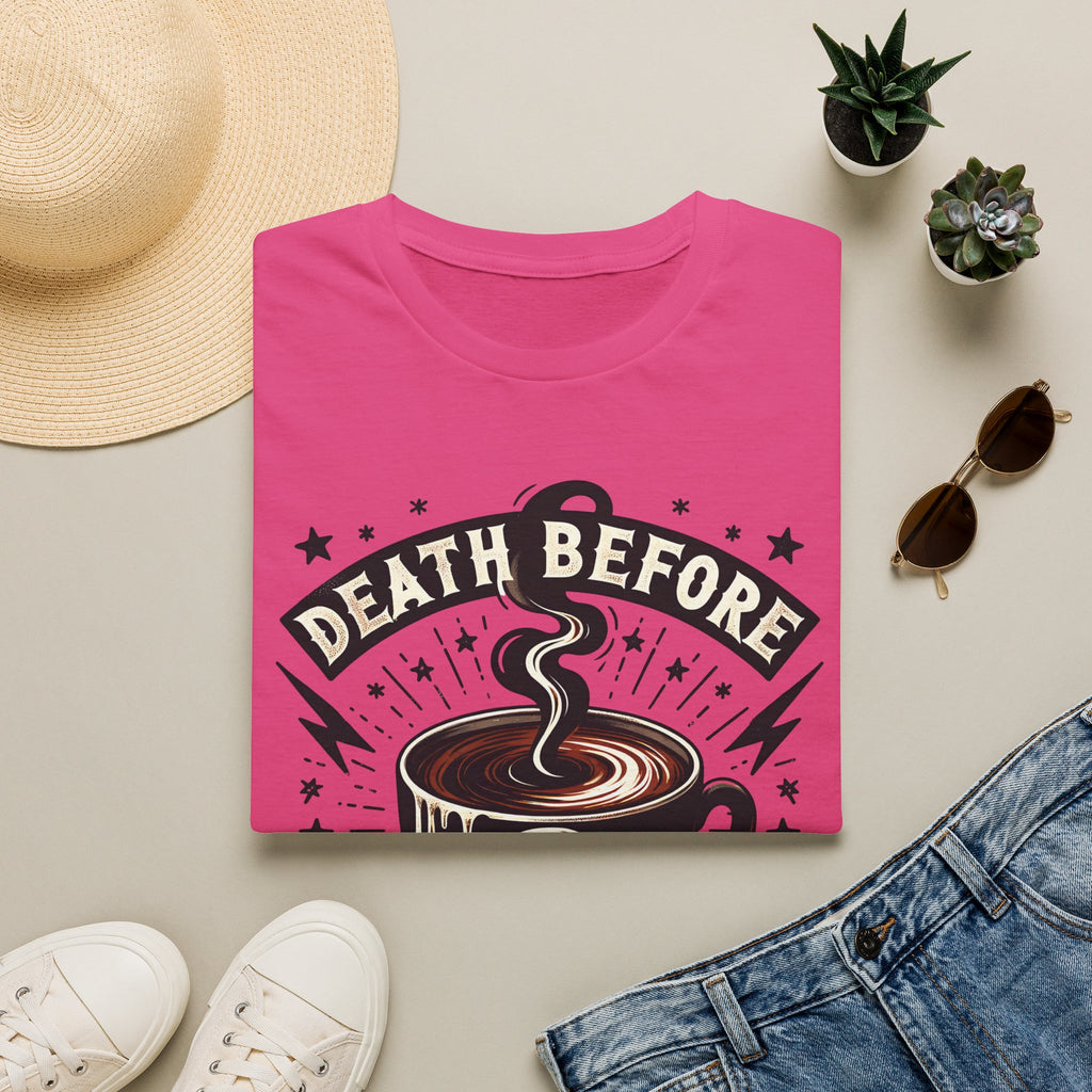 Death Before Decaf Coffee T-Shirt — Bold Skull Coffee Lover Tee