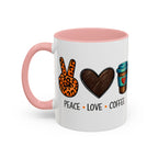 Peace • Love • Coffee Accent Mug — Leopard Peace Sign Coffee Lover Gift