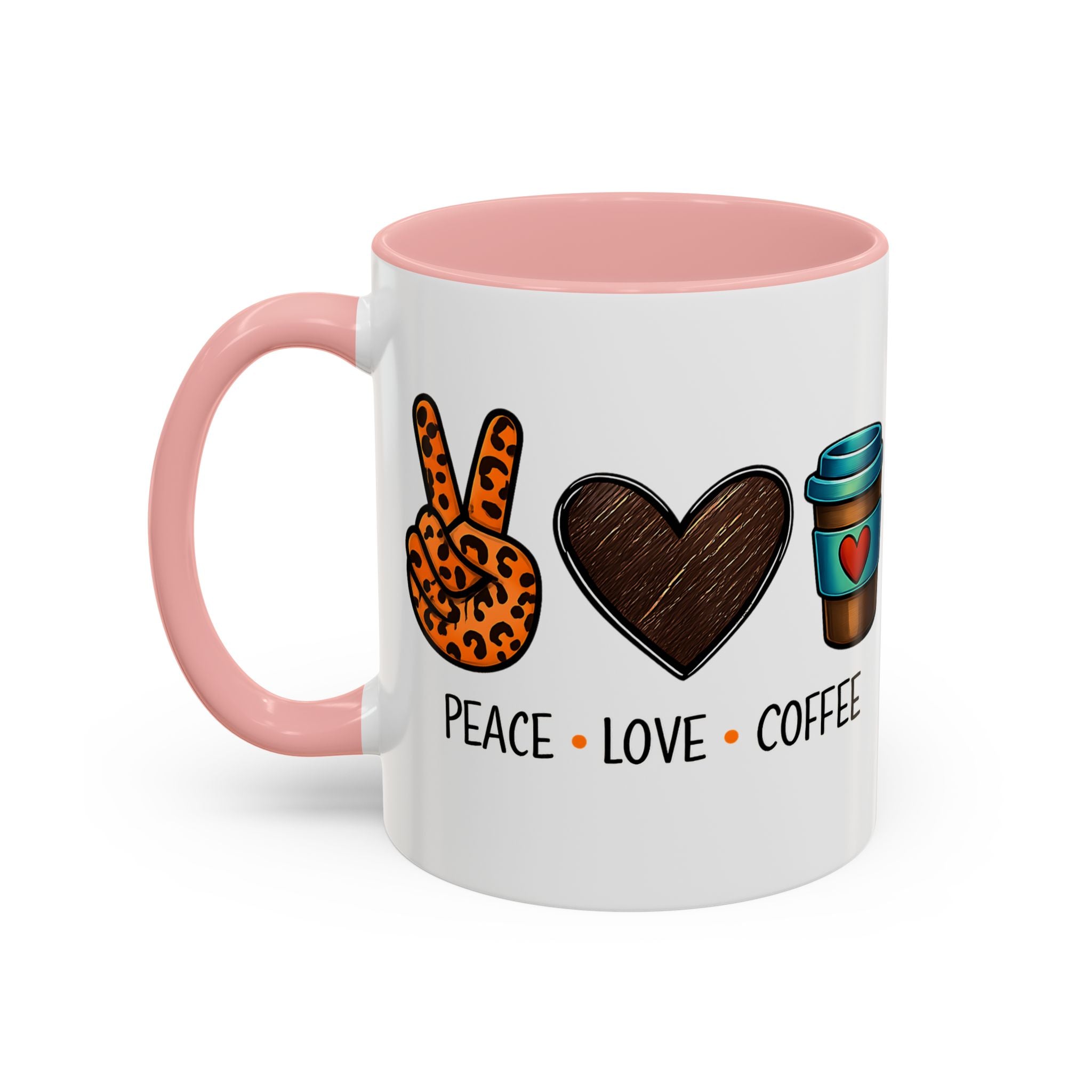 Peace • Love • Coffee Accent Mug — Leopard Peace Sign Coffee Lover Gift