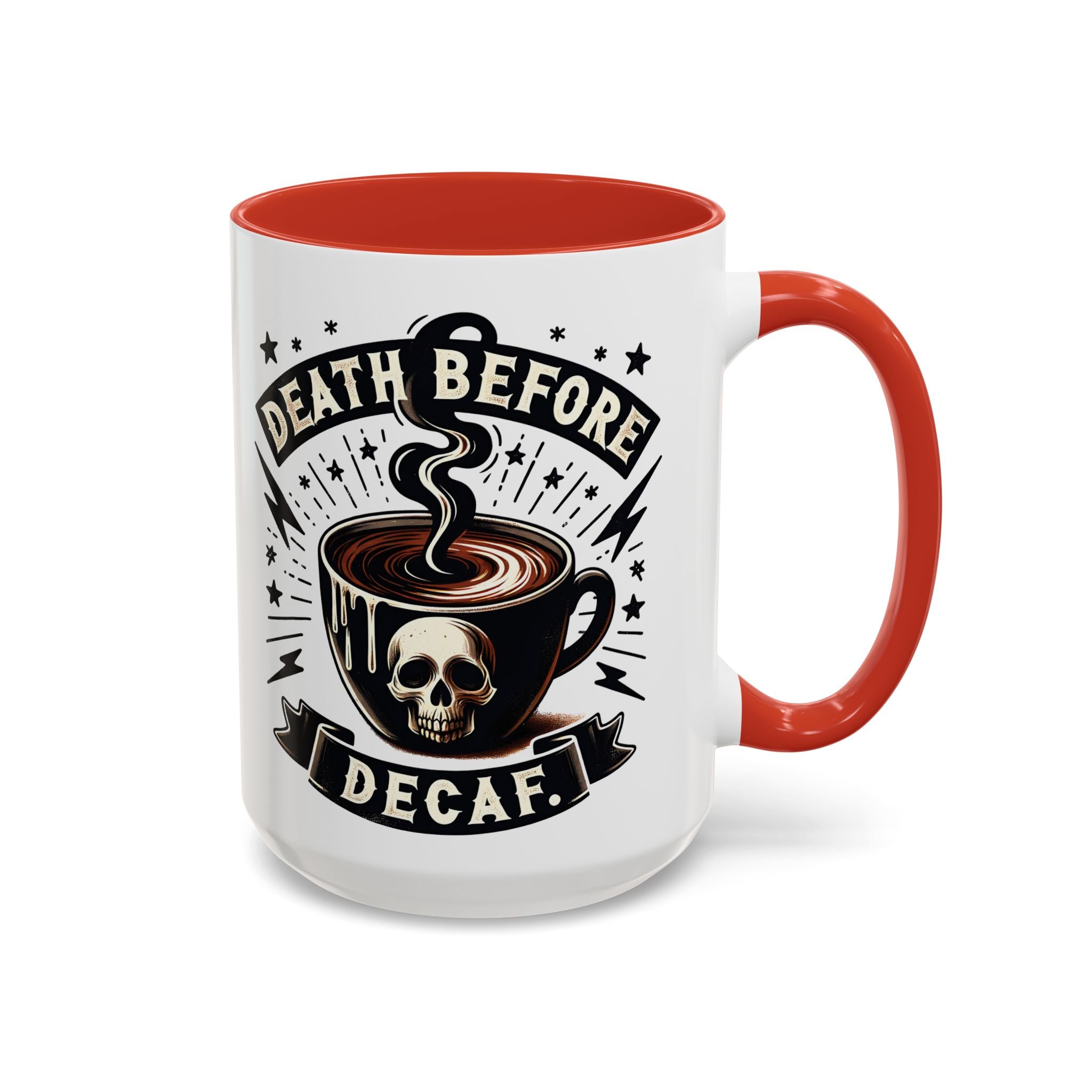 Death Before Decaf Coffee Mug — Skull Coffee Lover Gift (11/15oz)