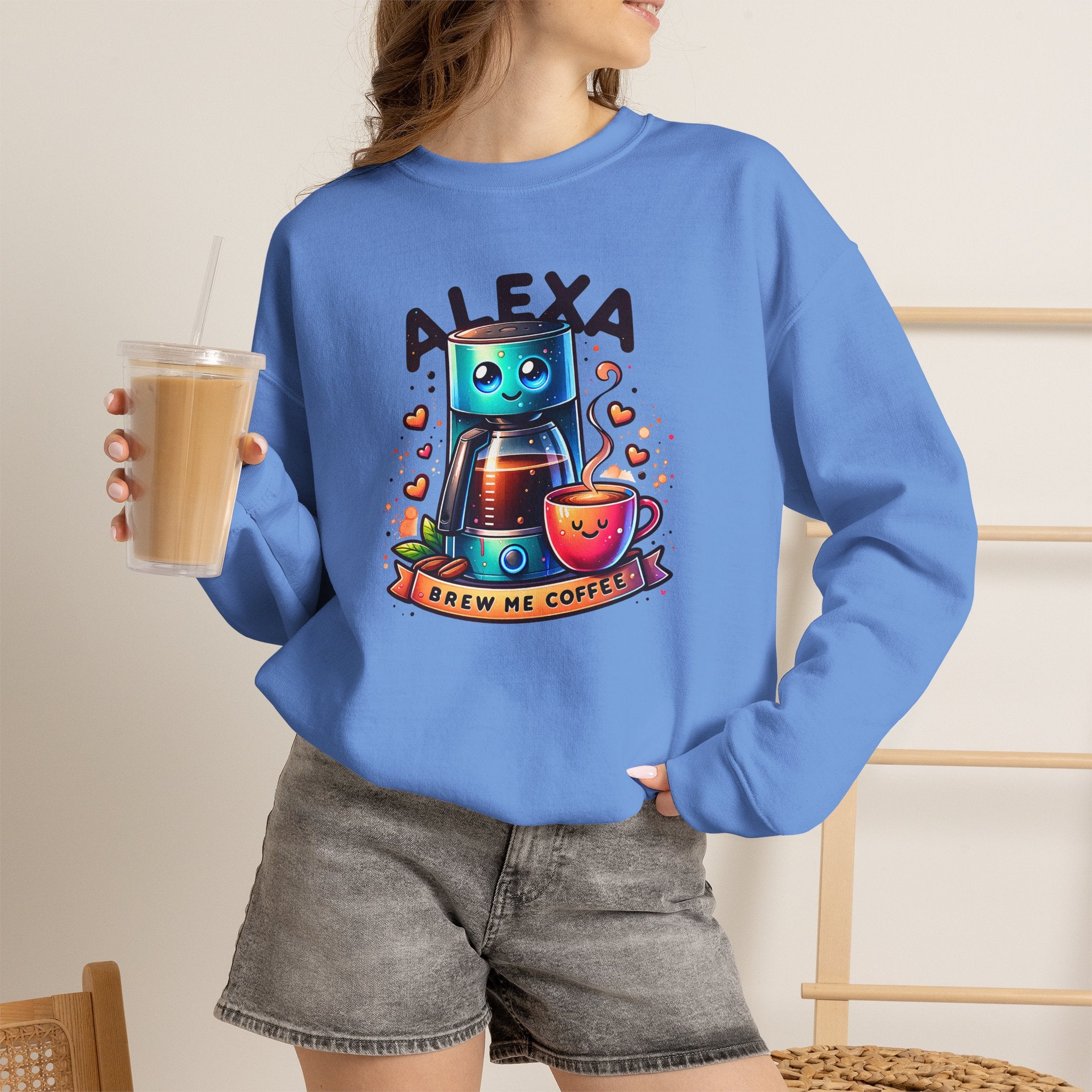 Alexa Coffee Robot Sweatshirt — 'Alexa Brew Me Coffee' Cozy Crewneck