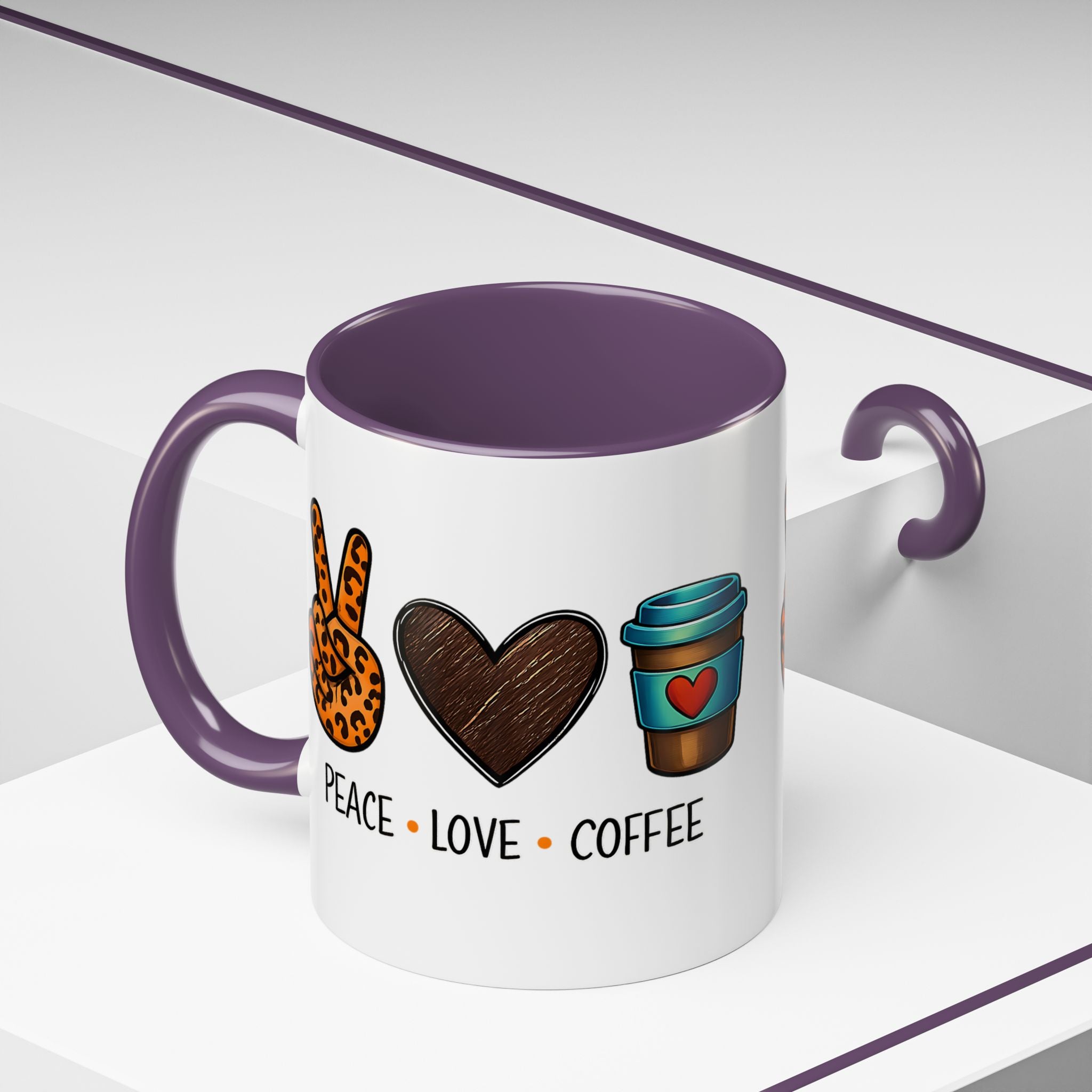 Peace • Love • Coffee Accent Mug — Leopard Peace Sign Coffee Lover Gift