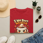 “I Will Start Working When My Coffee Does” Cute Kawaii Coffee Shirt — Coffee T‑Shirt