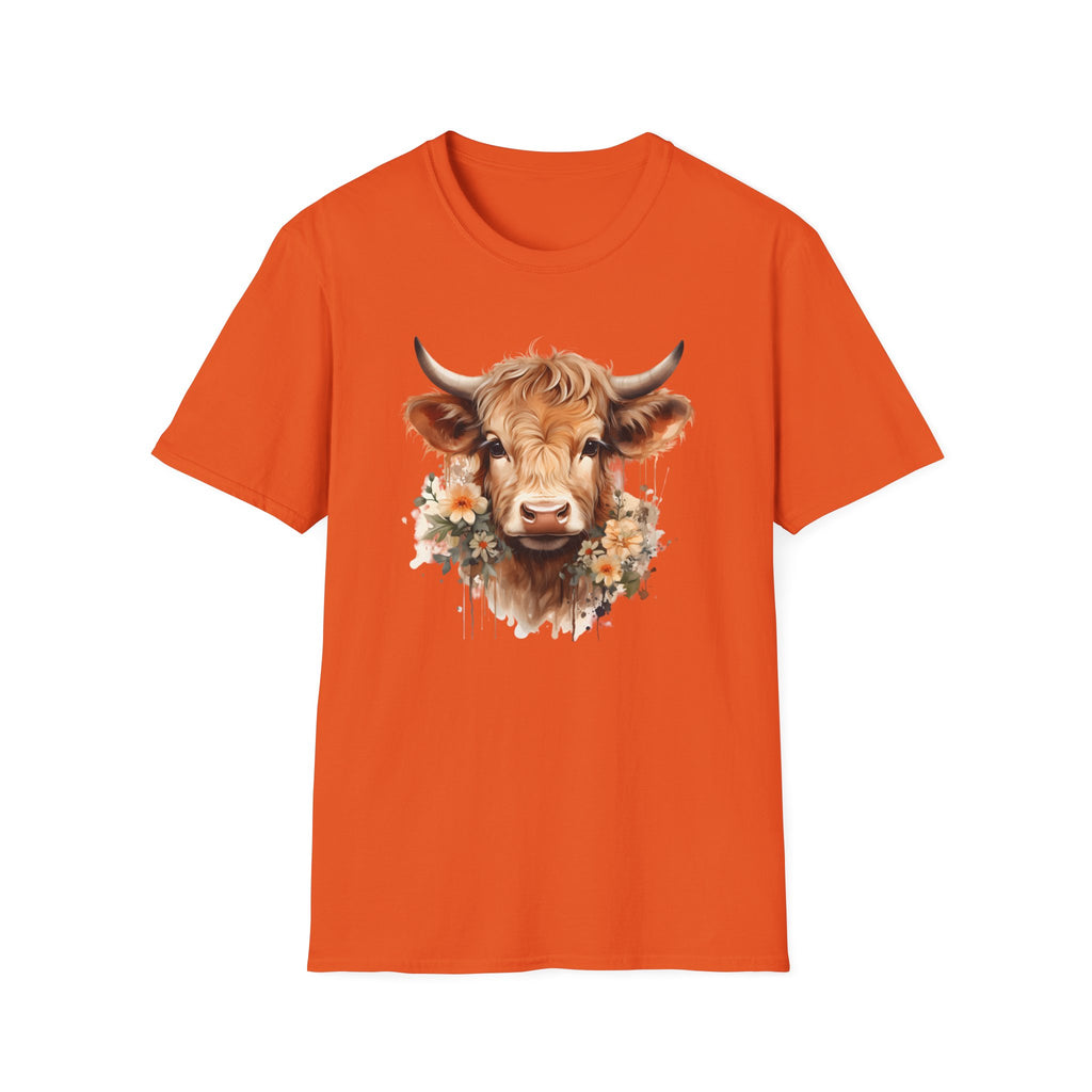 Cow Floral Tee — Cute Highland Cow Graphic T-Shirt