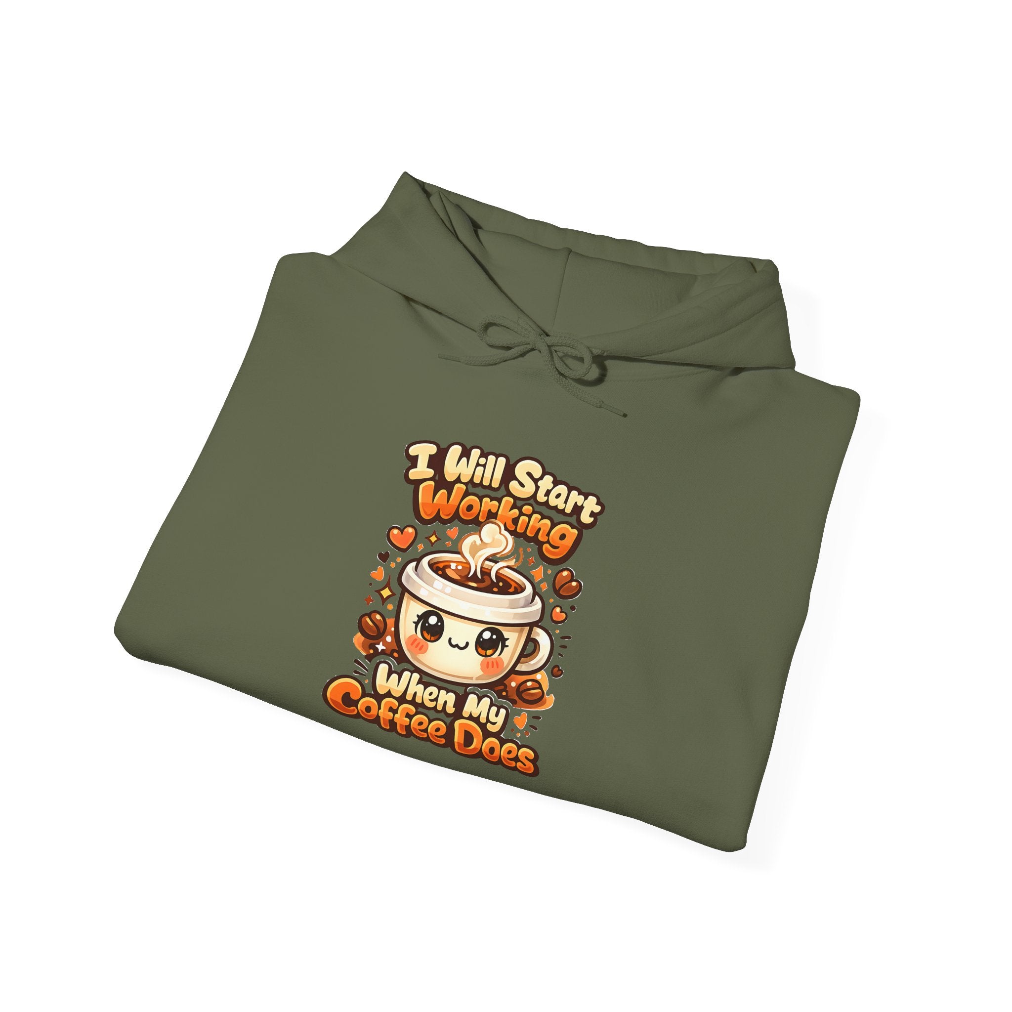 "I Will Start Working When My Coffee Does" Cute Autumn Coffee Lover Hoodie — Coffee Hoodie