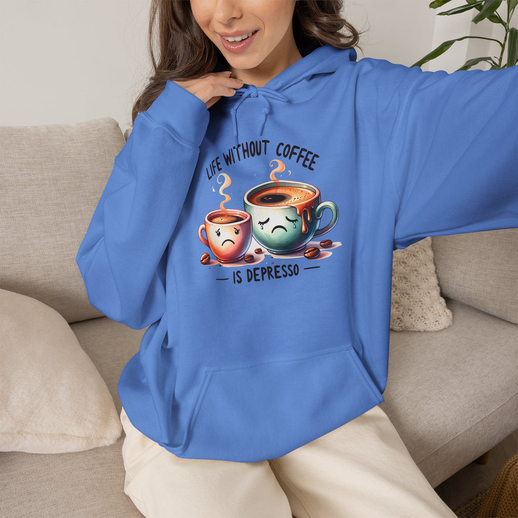 “Life Without Coffee Is Depresso” Cute Cartoon Coffee Hoodie — Coffee Lovers Hoodie
