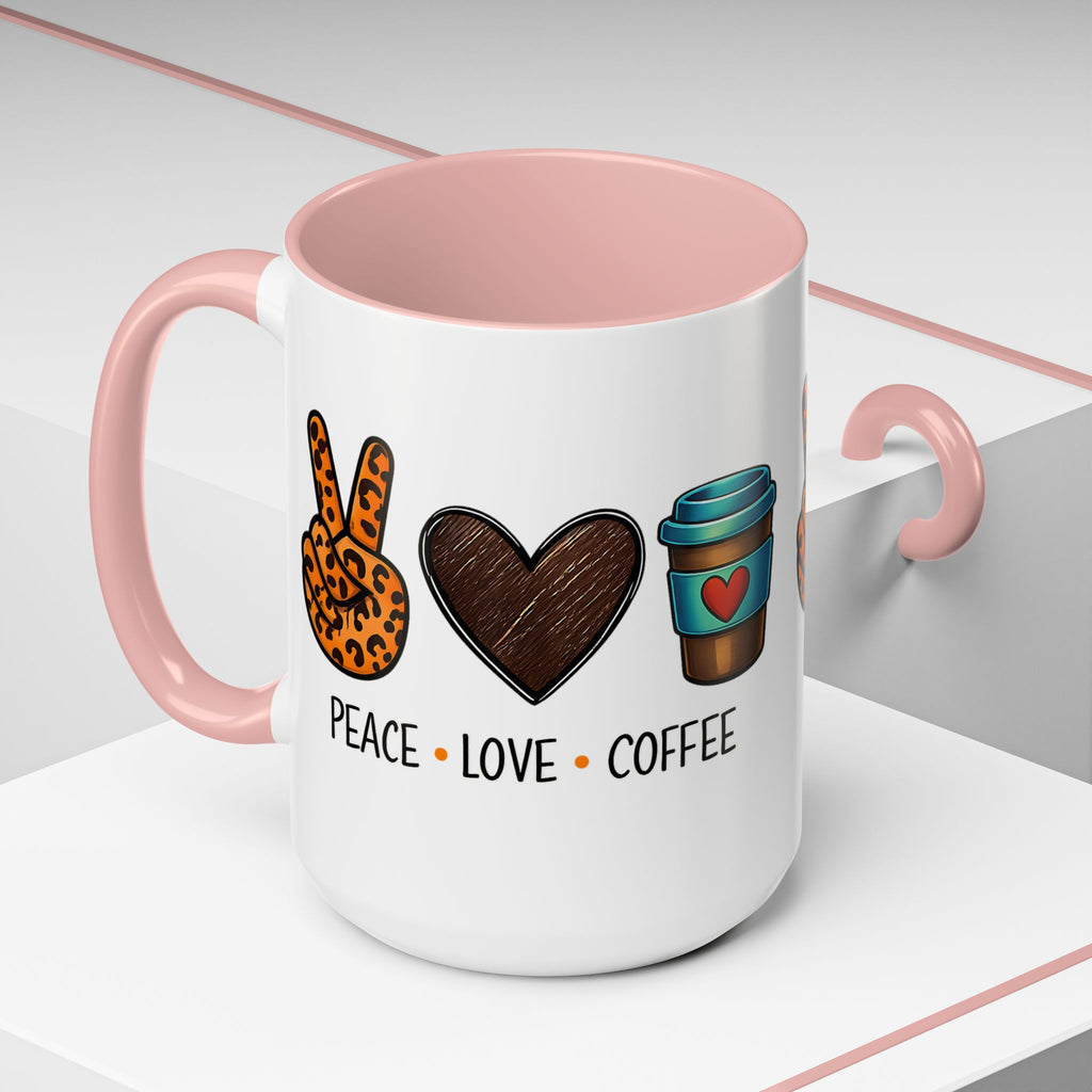 Peace • Love • Coffee Accent Mug — Leopard Peace Sign Coffee Lover Gift